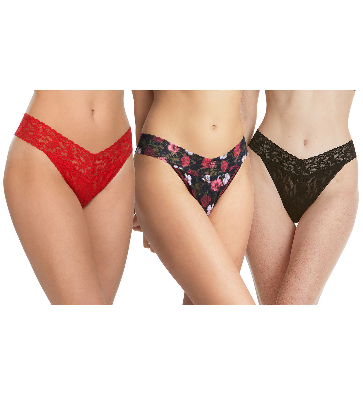 Hanky Panky 3-PACK Signature Lace Original Rise Thong (48113PK),Am I Dreaming - Red/Am I Dreaming/Black,One Size
