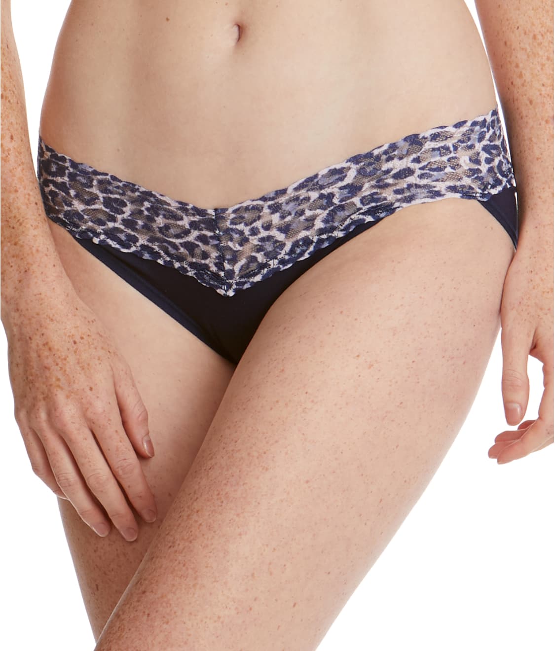 Hanky Panky Cotton-Spandex V-kini (892371),Small,Navy/Leopard - Navy/Leopard,Small