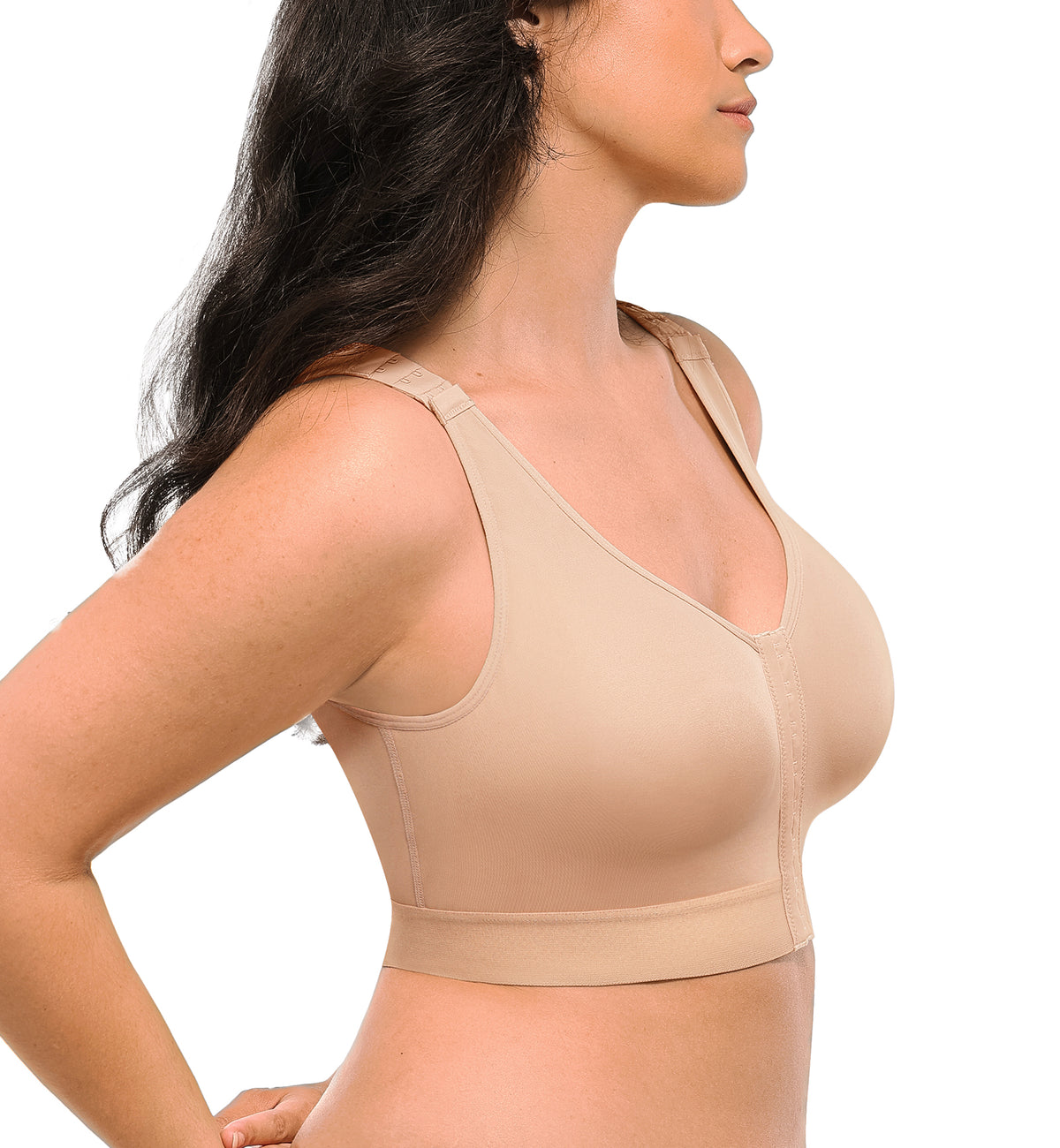 SHAPELLX Bare Essentials AirSlim Unlined Wireless Back Support Bra (WSHb53004),Small,Beige - Beige,Small
