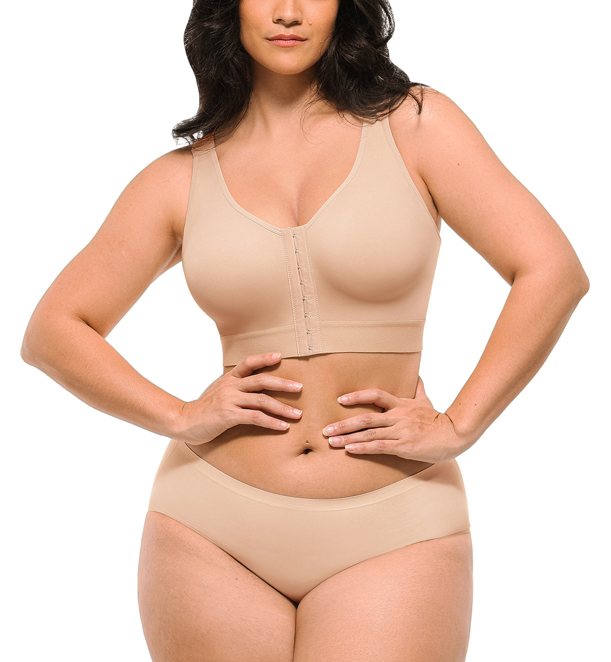 SHAPELLX Bare Essentials AirSlim Unlined Wireless Back Support Bra (WSHb53004),Small,Beige - Beige,Small