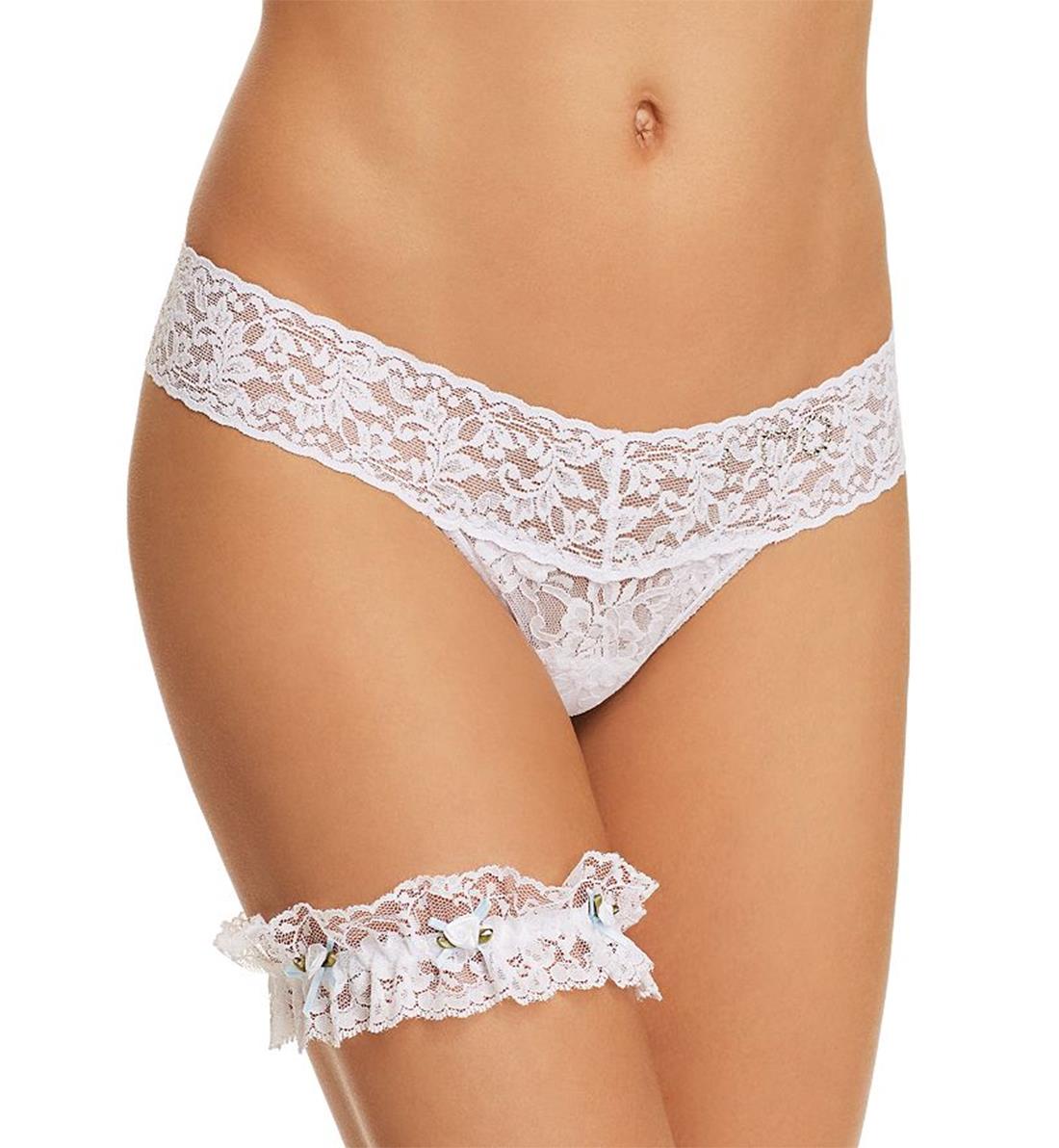 Hanky Panky Bridal I DO Low Rise Thong and Garter Set (49BRIDG22),One Size,White/Powder Blue - White/Powder Blue,One Size
