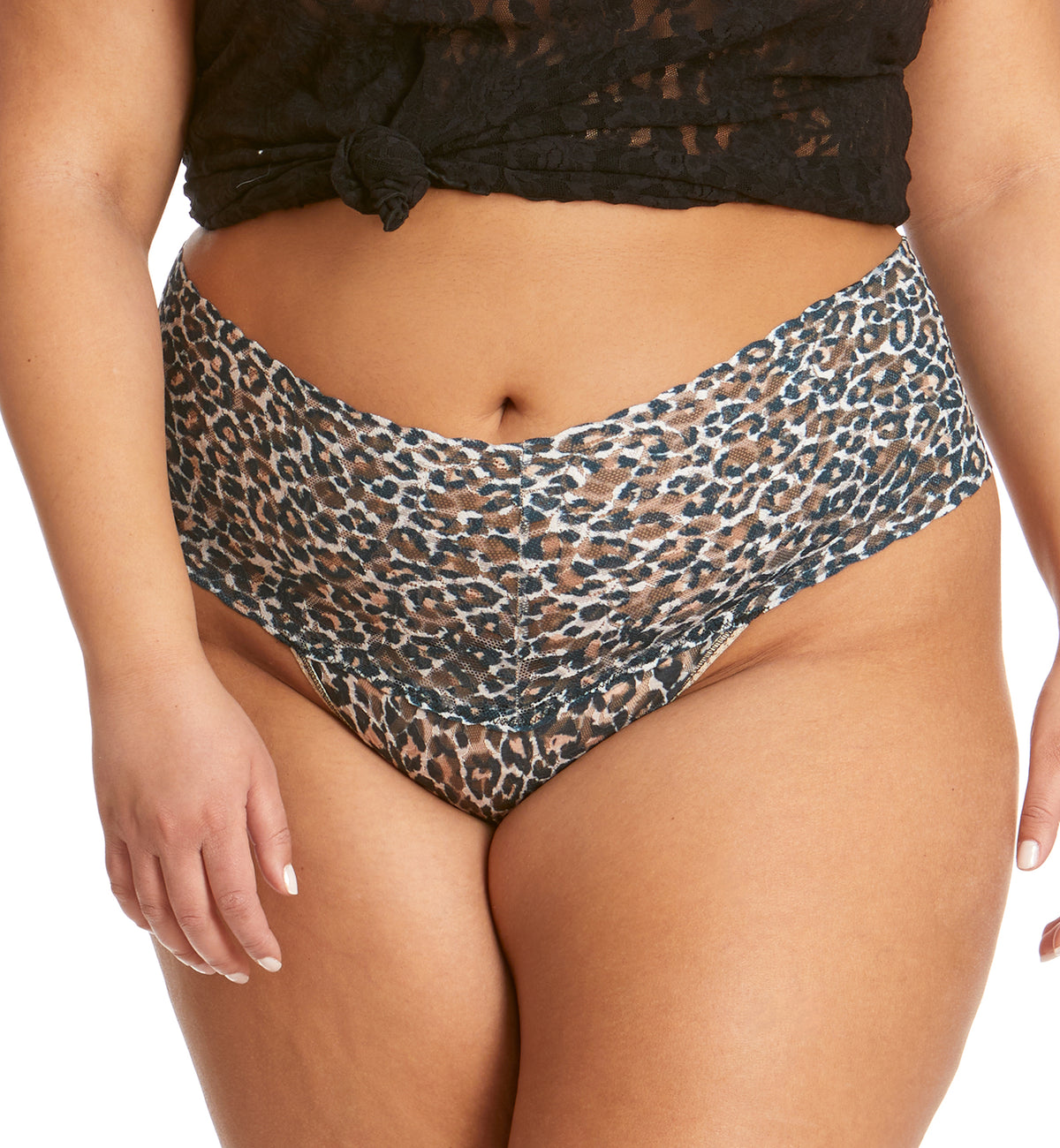 Hanky Panky Plus Size Printed Retro Lace Thong (PR9K1926X),Classic Leopard - Brown/Black,Plus Size