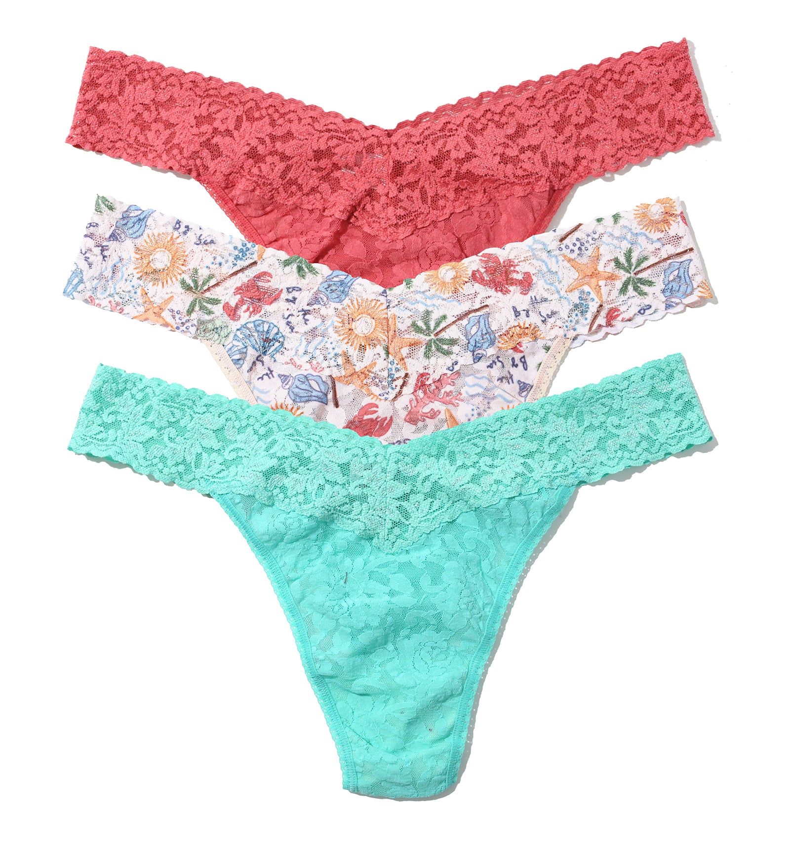 Hanky Panky 3-PACK Signature Lace Original Rise Thong (48113PK),By The Sea - By The Sea,One Size
