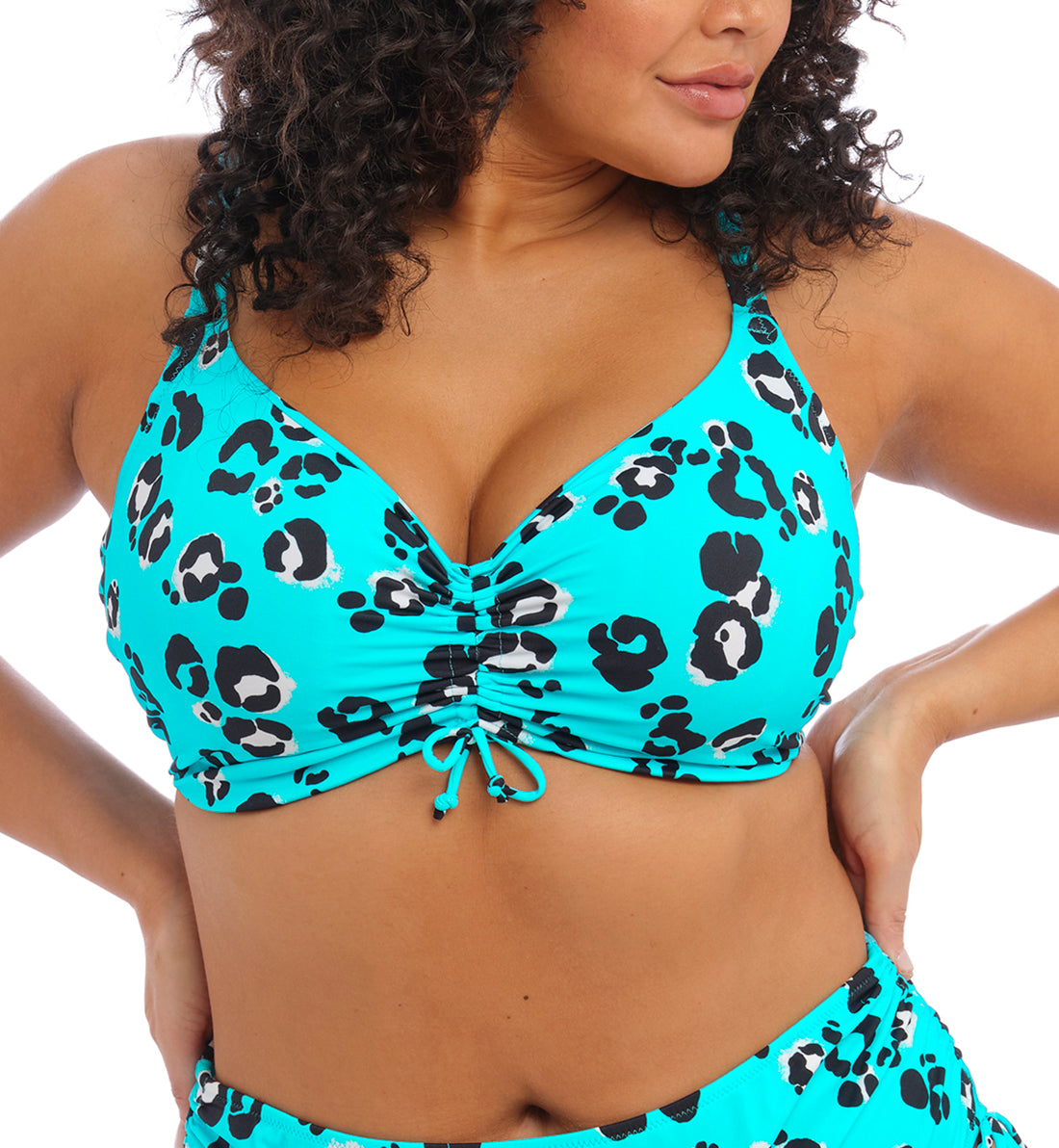 Elomi Kotiya Adjustable Crop Top Underwire Bikini (ES800906),36E,Lagoon - Lagoon,36E