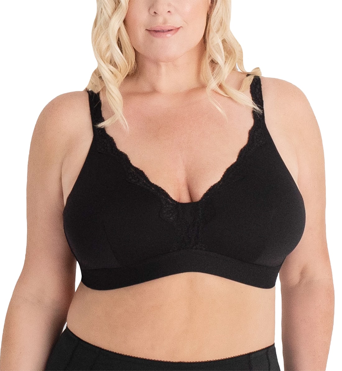 Leading Lady Wirefree Lace Trim Comfort Softcup Bra (5072),36 B/C/D,Black - Black,36 B/C/D