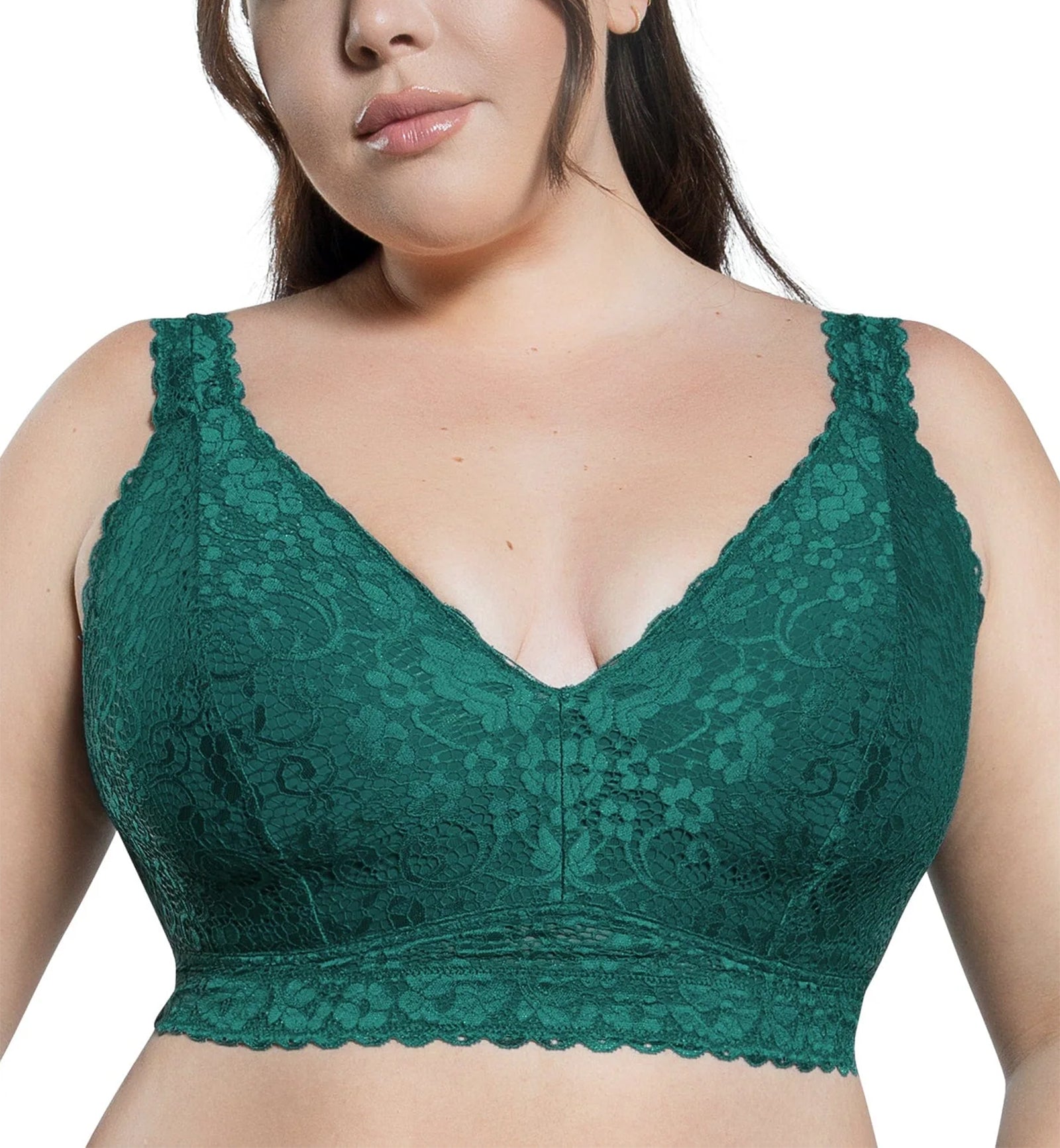 Parfait Adriana Banded Stretch Lace Wireless Bralette (P5482),32D,Emerald - Emerald,32D