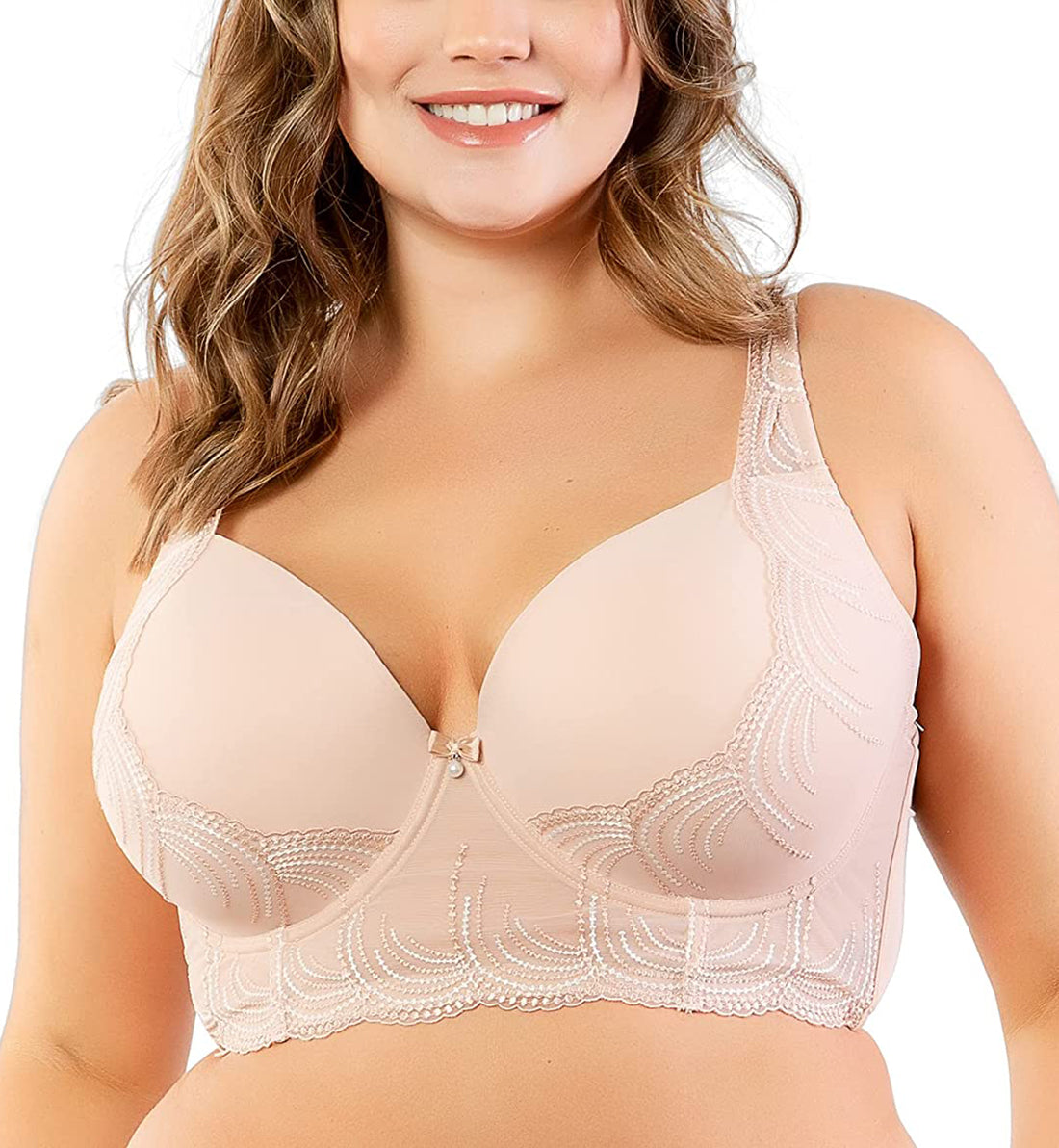 Parfait Pearl Longline Plunge Underwire Bra (P6091),32C,Cameo Rose - Cameo Rose,32C
