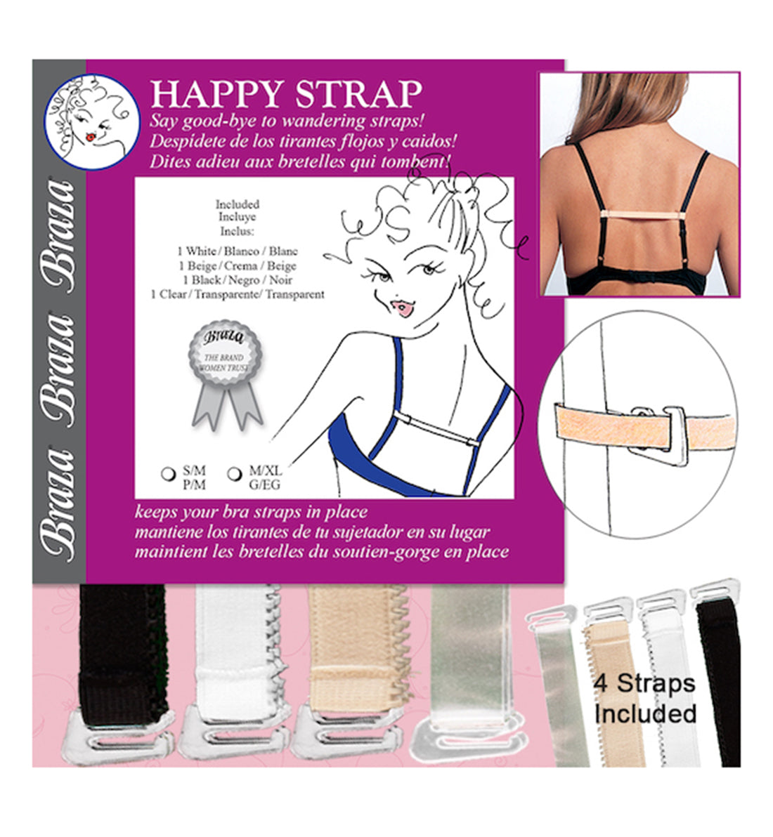 Braza Happy Strap Adjustable Bra Converter (5080),L/XL,White/Beige/Clear/Black - Multi,L/XL