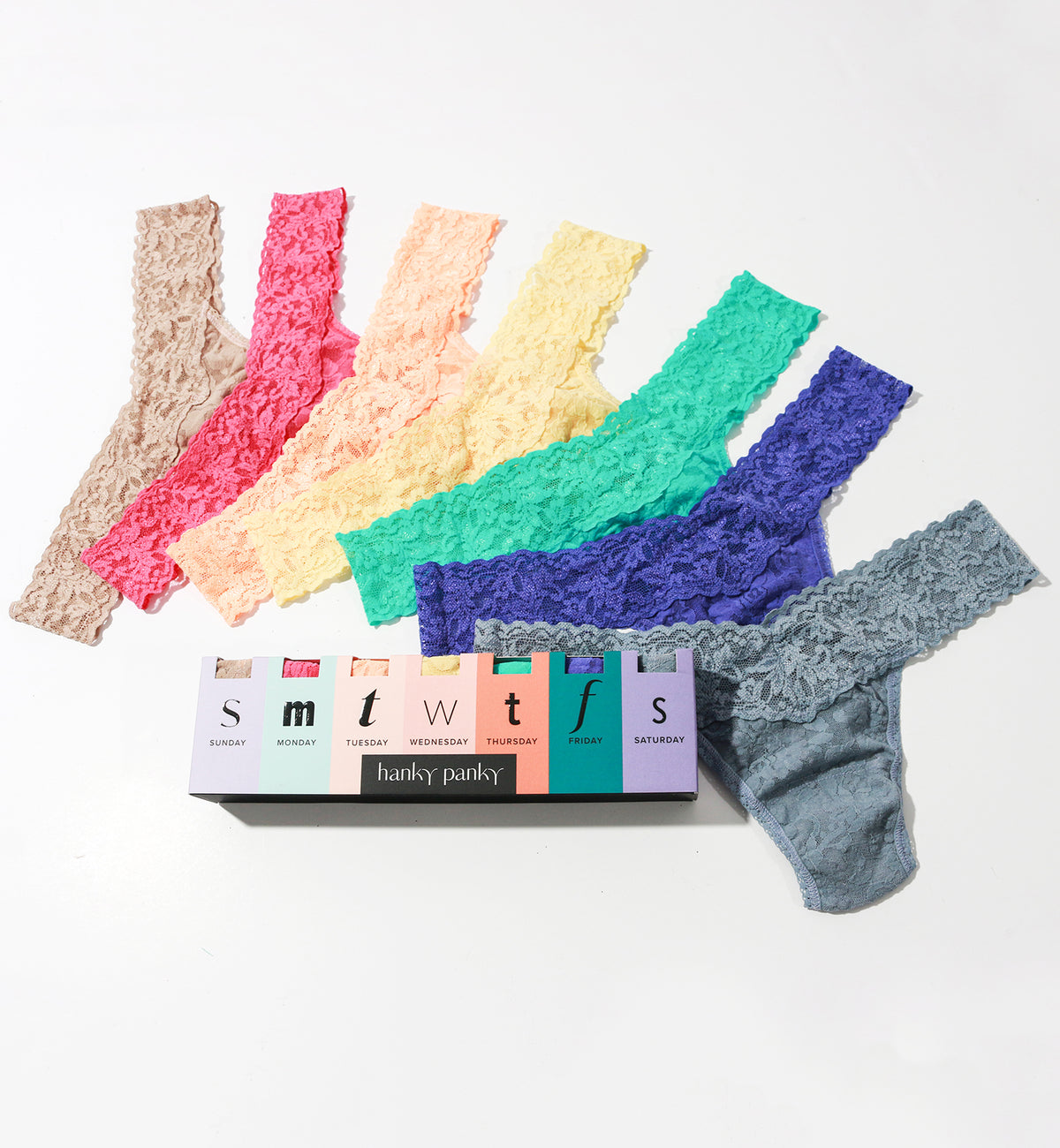 Hanky Panky Days of the Week 7-PACK Signature Lace Low Rise Thong (49117BX),7DOW - 7DOW,One Size