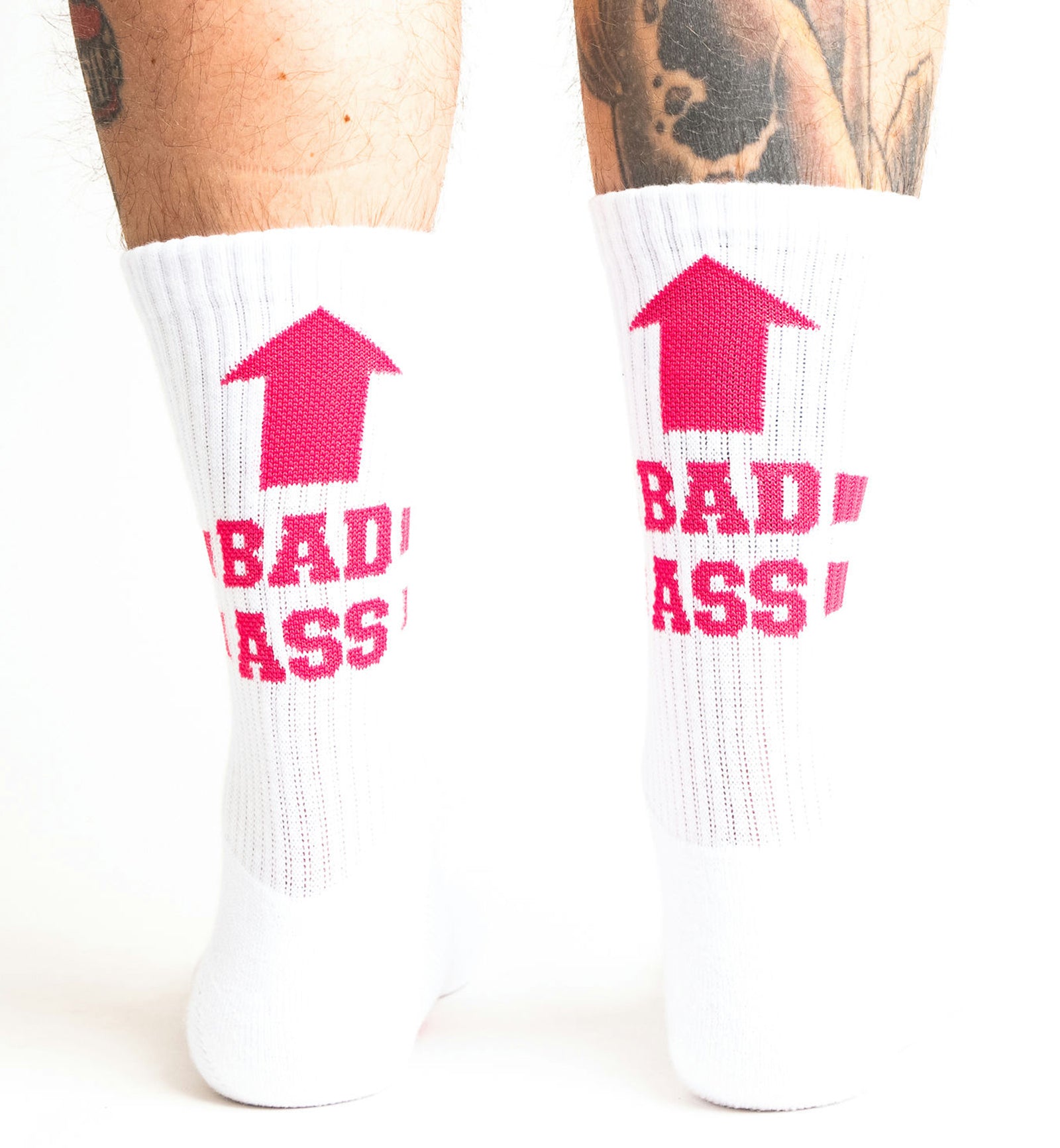 SOCK it to me Athletic Ribbed Crew Socks (R0034-2),Bad Ass (White) - Bad Ass (White),One Size