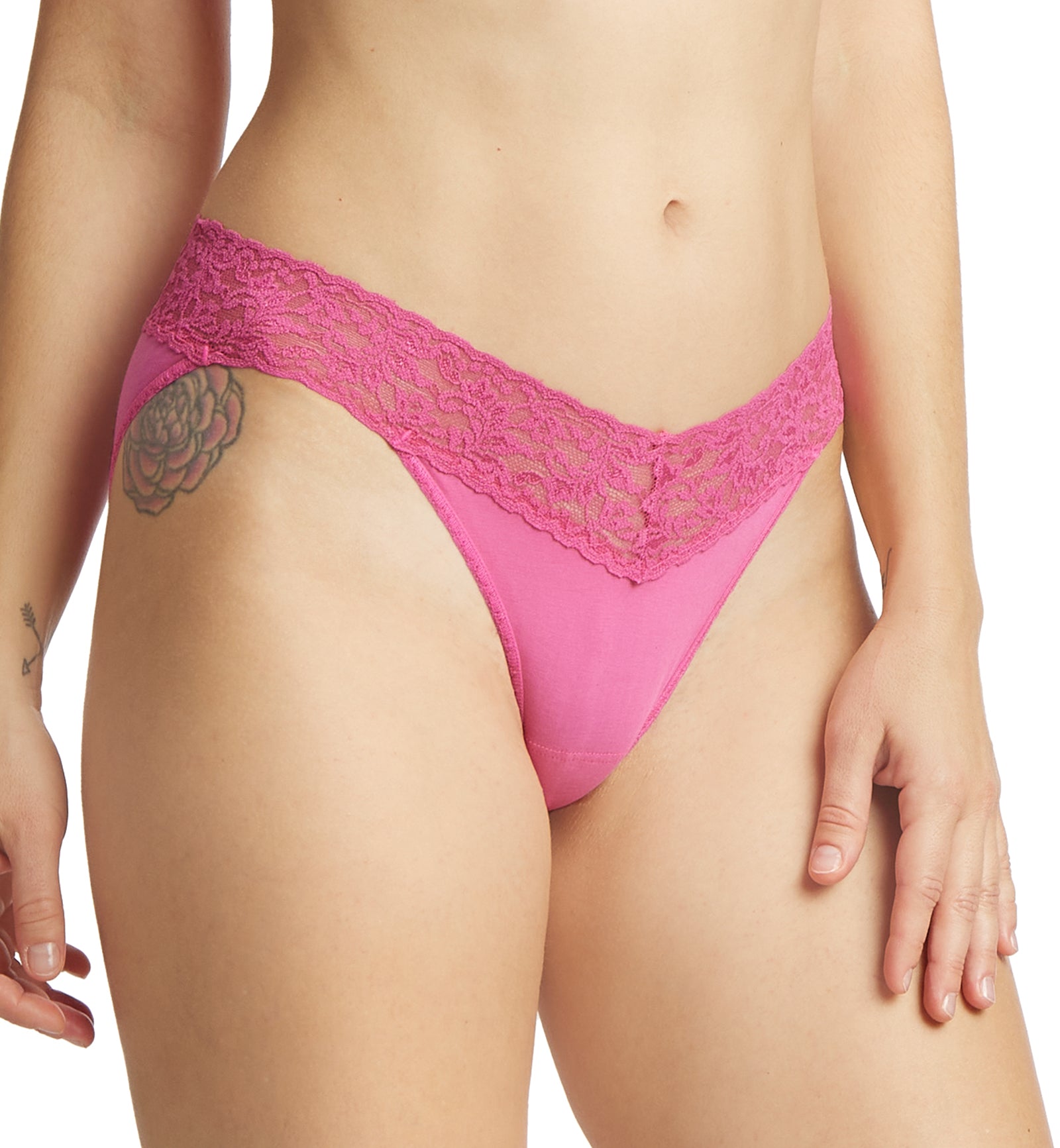 Hanky Panky Organic Cotton V-kini with Lace (892201),Large,Wild Pink - Wild Pink,Large