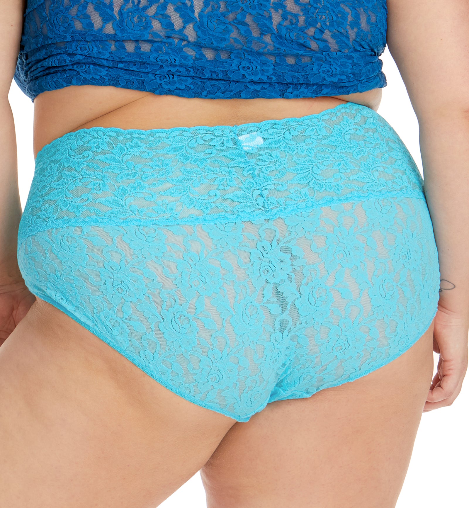Hanky Panky Retro Lace V-kini PLUS (9K2124X),1X,Aquatic Blue - Aquatic Blue,1X