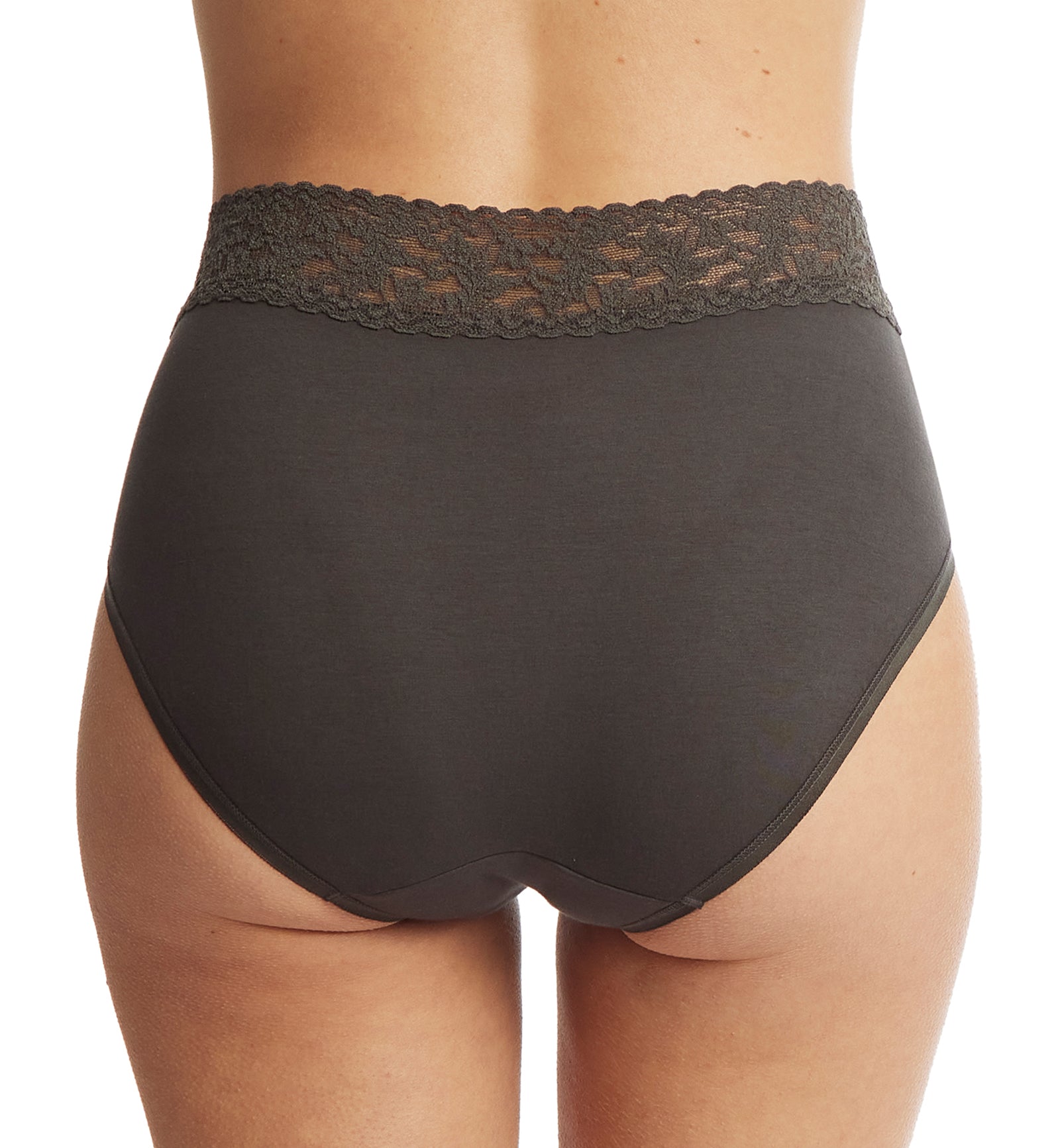 Hanky Panky Cotton French Brief with Lace (892461),Small,Granite - Granite,Small