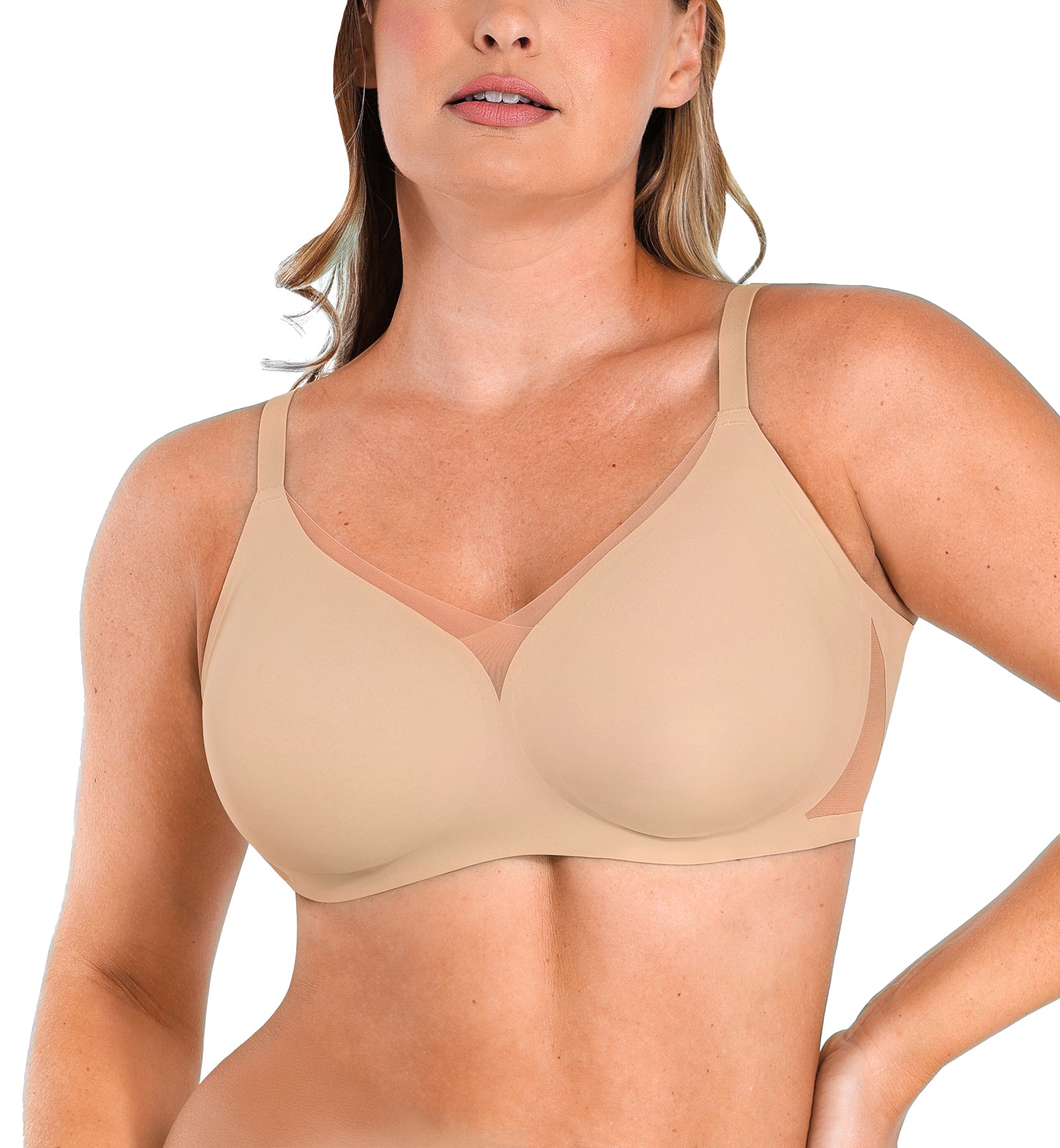 SHAPELLX Inner Armor Contour True Support Bra Ample D+ Cup (NY250010),Small,Beige - Beige,Small
