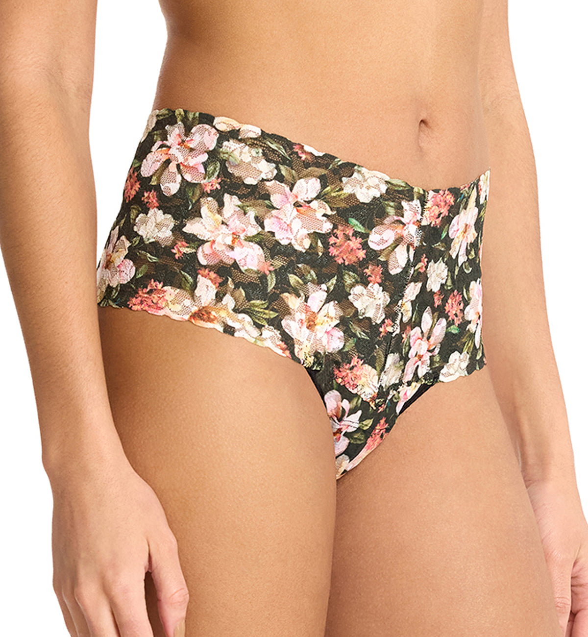 Hanky Panky Printed Retro Lace Thong (PR9K1926),Dark Room Blooms - Dark Room Blooms,One Size