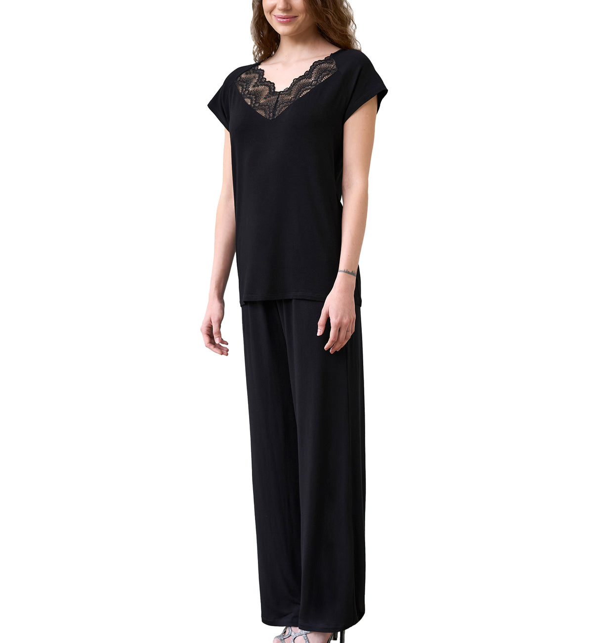 effetto Bamboo Basics PJ T-Shirt and Pants Set (02101),XS,Black - Black,XS