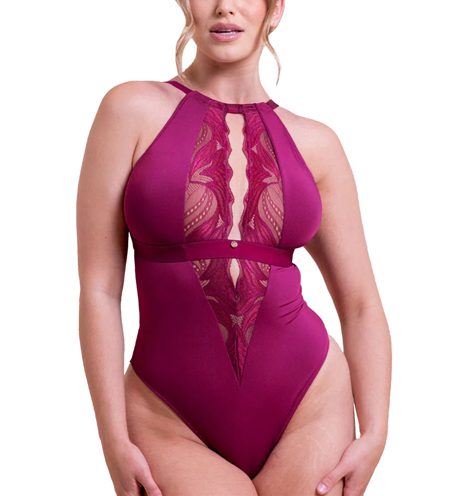 Scantilly by Curvy Kate Indulgence Stretch Lace Body Suit (ST010704),S,Berry Purple - Berry Purple,Small