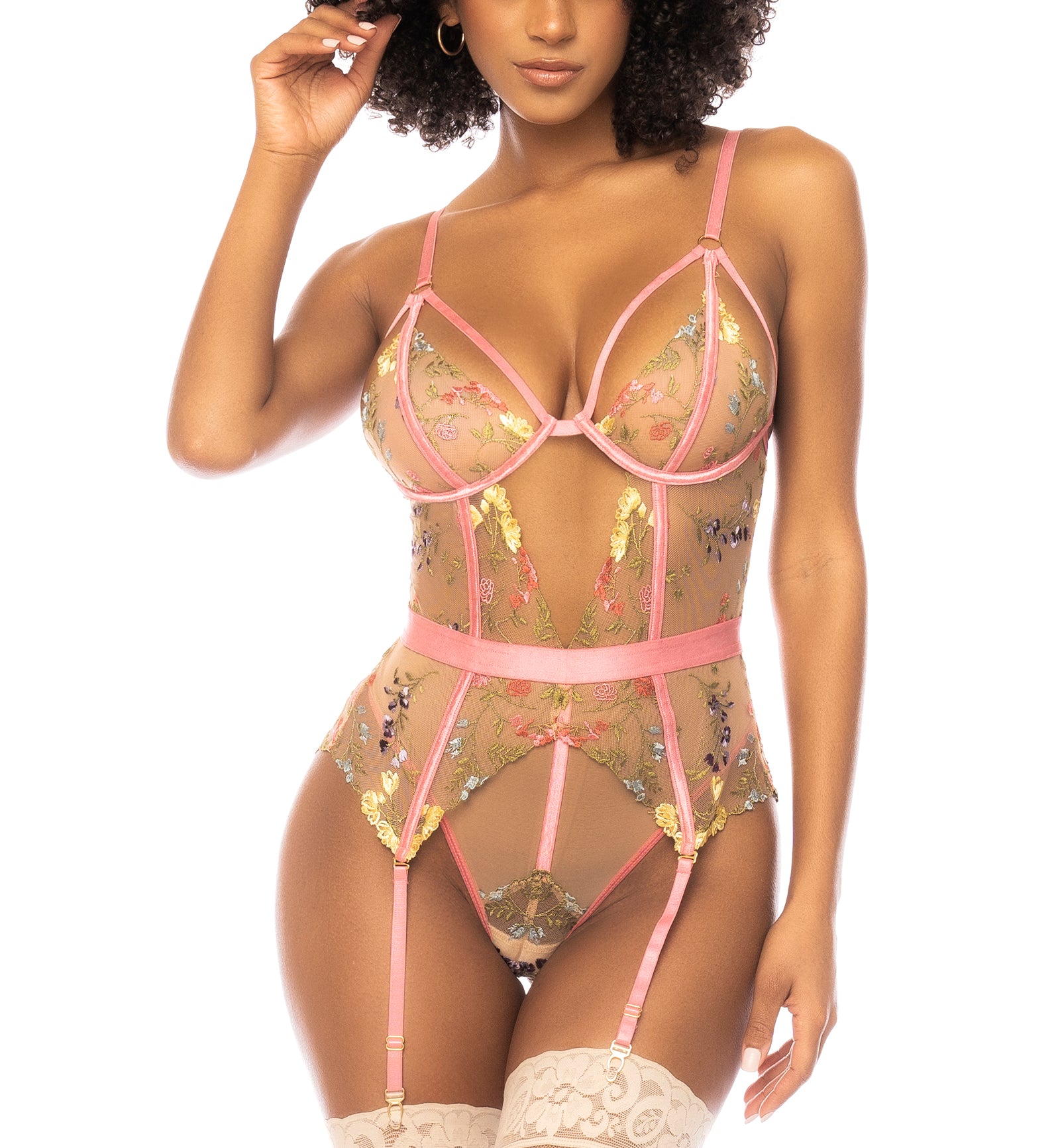 Mapale Sydney Underwire Bodysuit (8821),Small,Pink Garden - Pink Garden,Small