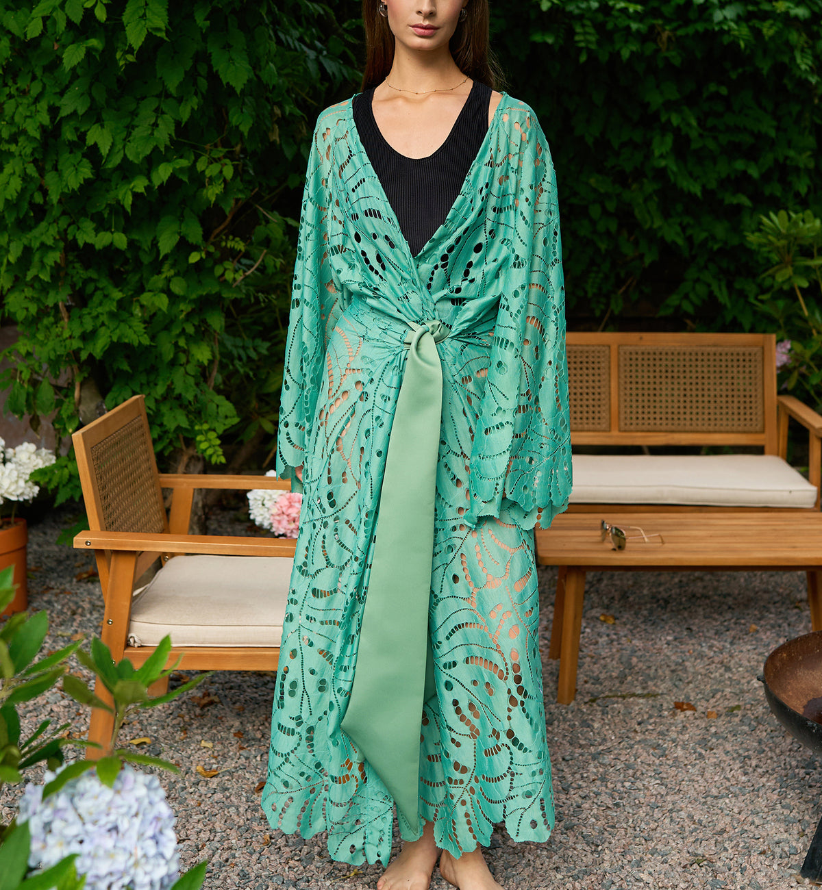 effetto Resort Collection Tunic Robe Cover Up (0180),Green - Green,S/M