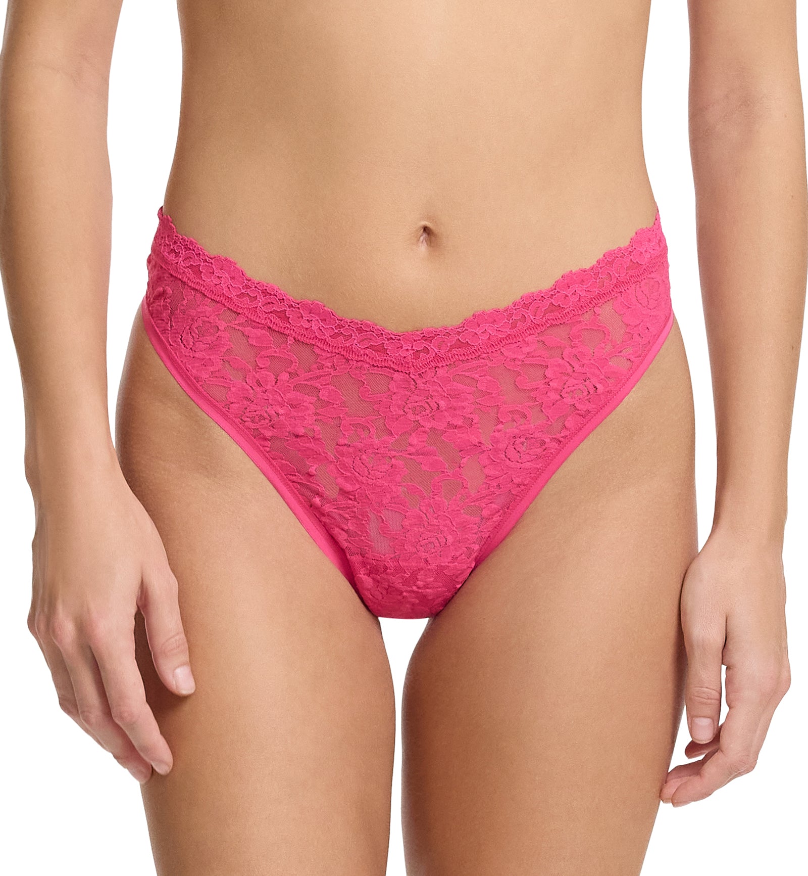 Hanky Panky Signature Lace V-Front High Cut Thong (481854),XS,Un Beet Able - Un Beet Able,XS