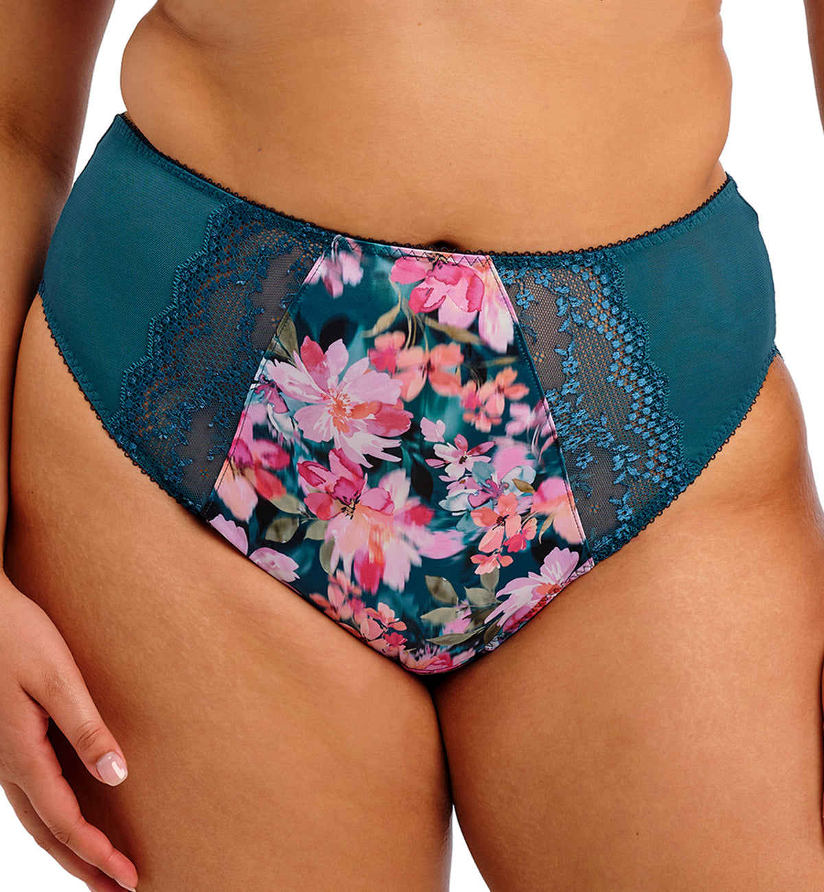 Elomi Lucie Matching High Leg Brief (4498),Medium,Teal Floral - Teal Floral,Medium