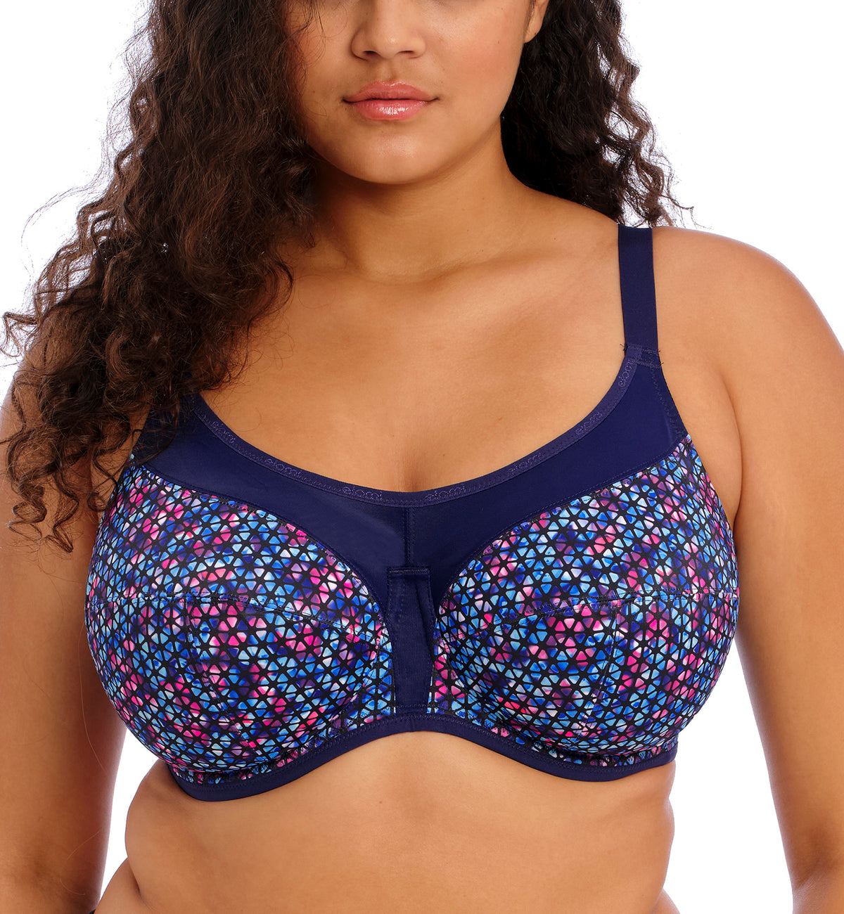 Elomi Energise J-Hook Underwire Sports Bra (8042),34J,Navy Geo - Navy Geo,34J