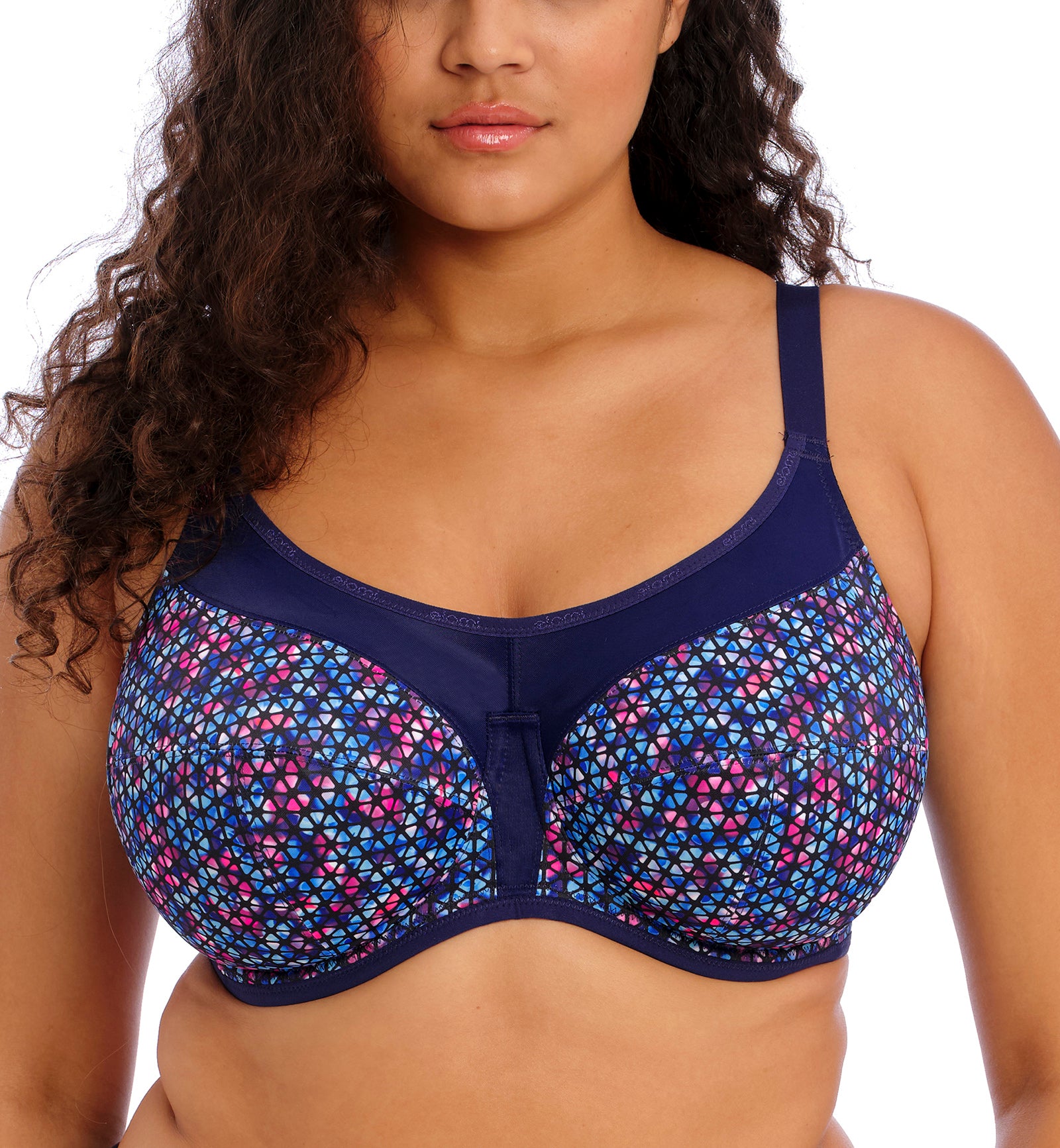 Elomi Energise J-Hook Underwire Sports Bra (8042),34J,Navy Geo - Navy Geo,34J