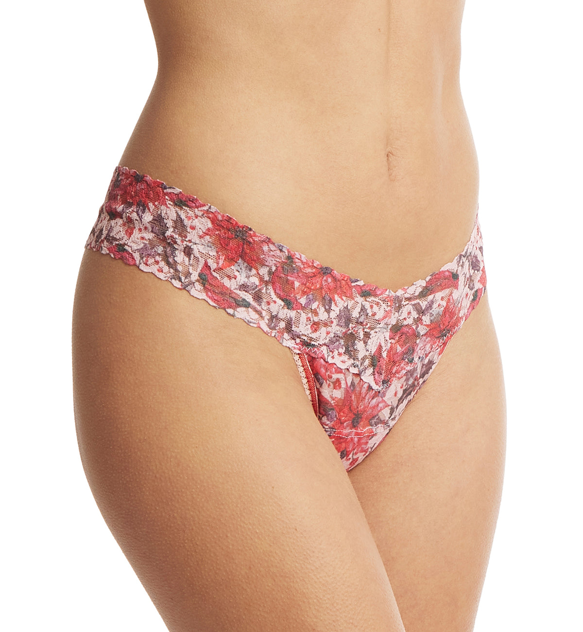Hanky Panky Signature Lace Printed Low Rise Thong (PR4911P),Poinsettia - Poinsettia,One Size