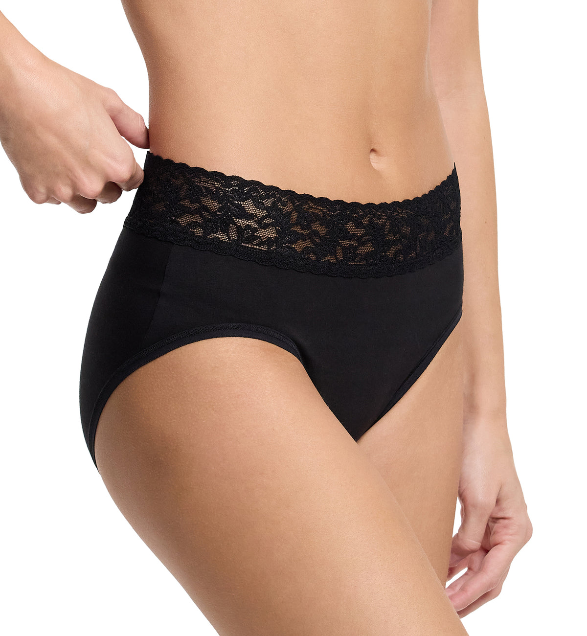 Hanky Panky Cotton French Brief with Lace (892461),Small,Black - Black,Small
