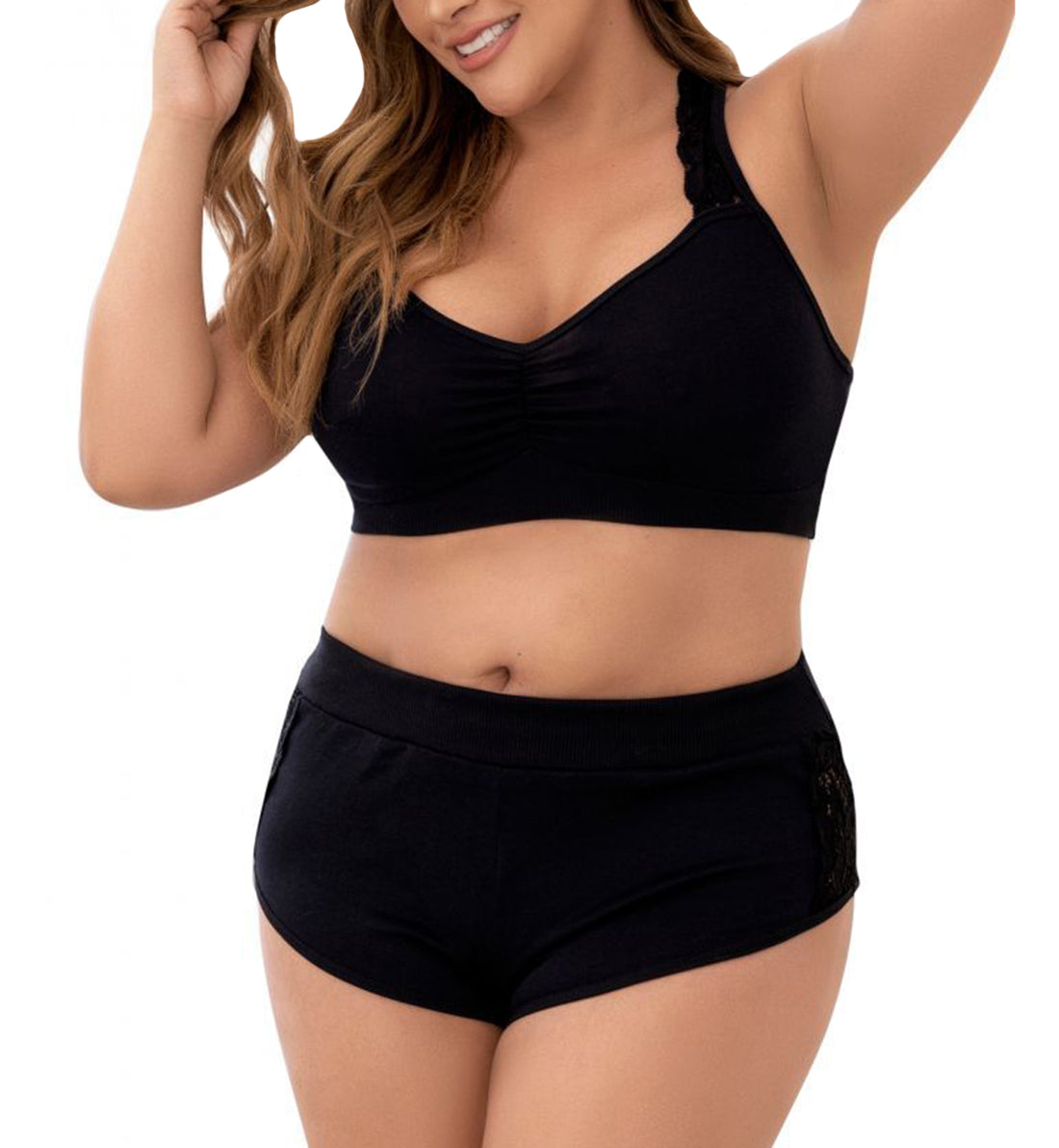 Mapale Racer Crop Top & Cheeky Short PLUS size (7389X),1X/2X,Black - Black,1X/2X