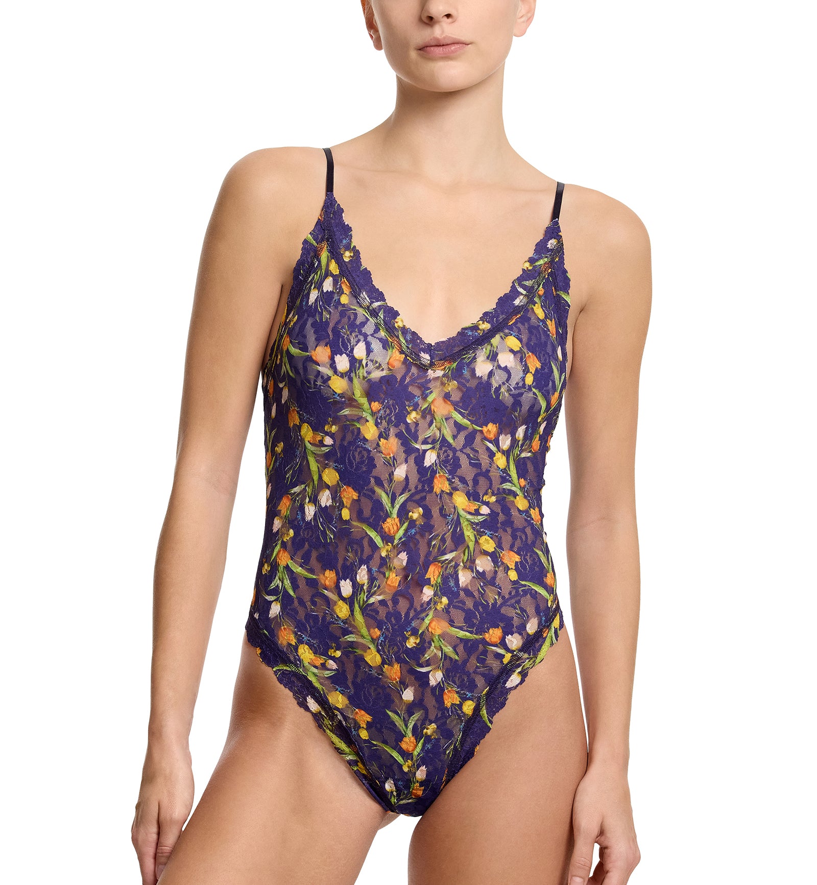 Hanky Panky Signature Lace Printed Thong-Back Bodysuit (PR488451),Small,Central Park - Central Park,Small