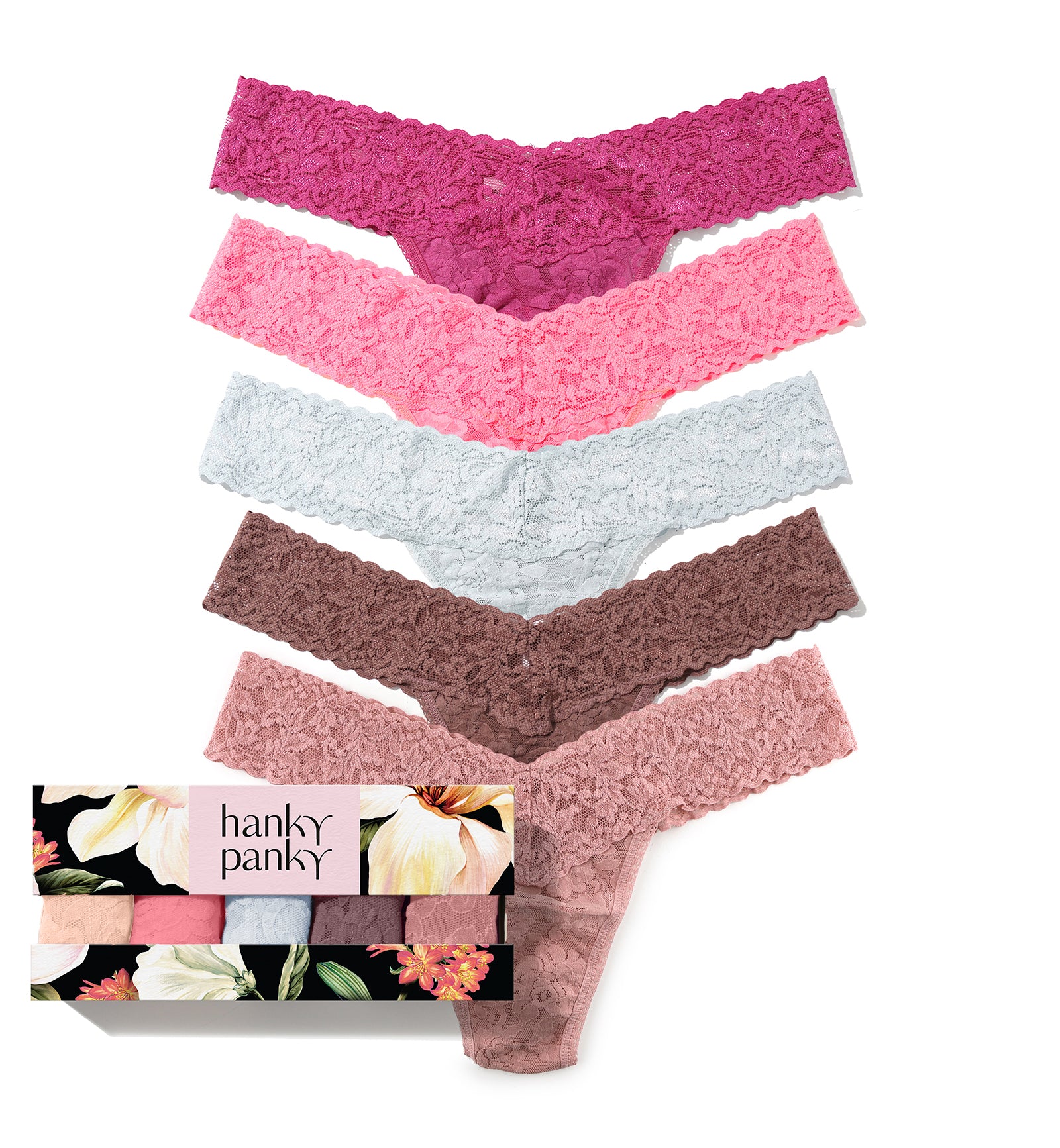 Hanky Panky 5-PACK Signature Lace Low Rise Thong (49115PK),Dark Room Blooms - Dark Room Blooms,One Size