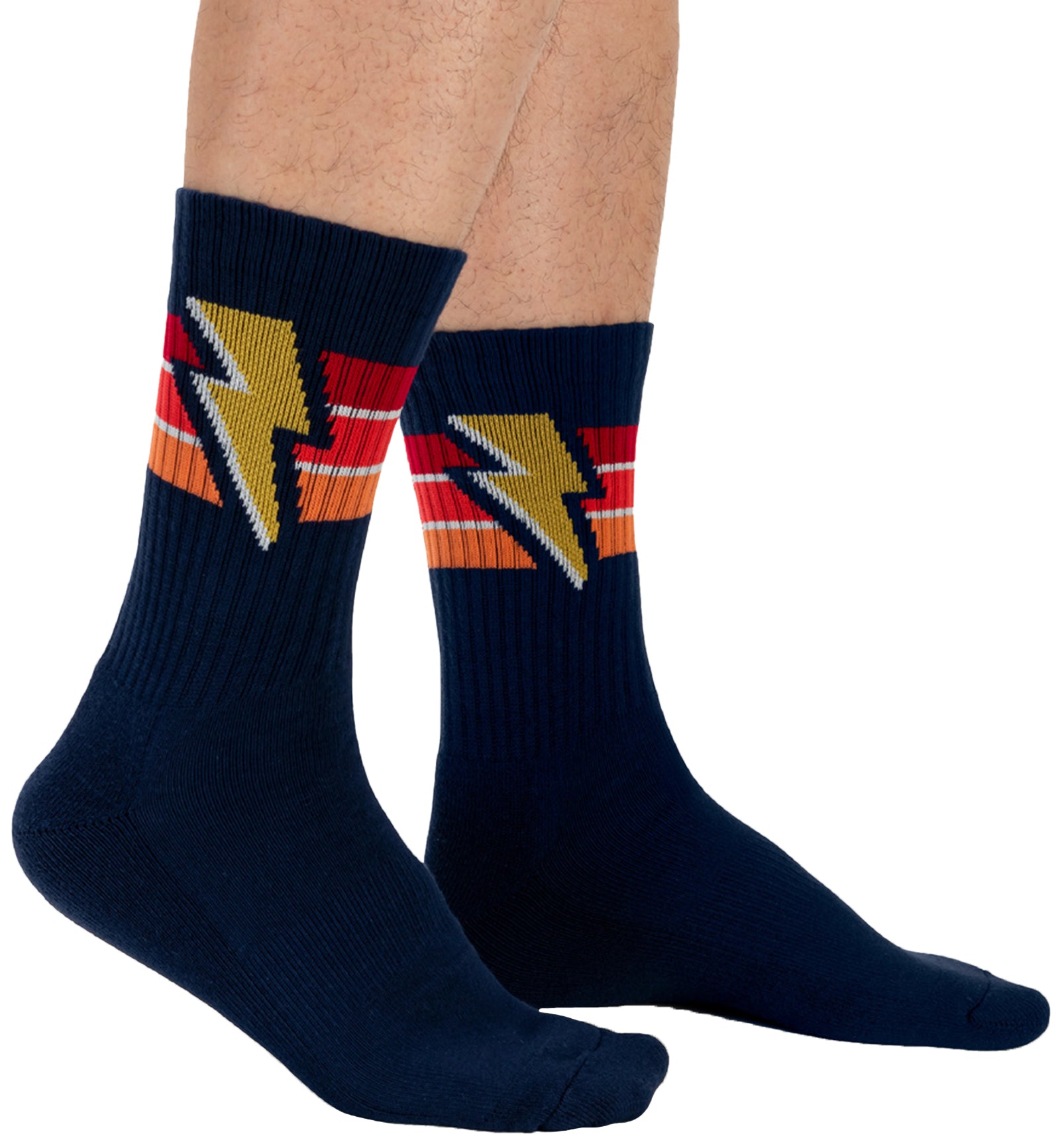 SOCK it to me Athletic Ribbed Crew Socks (R0010-1),Thunderstruck (Navy) - Thunderstruck (Navy),One Size