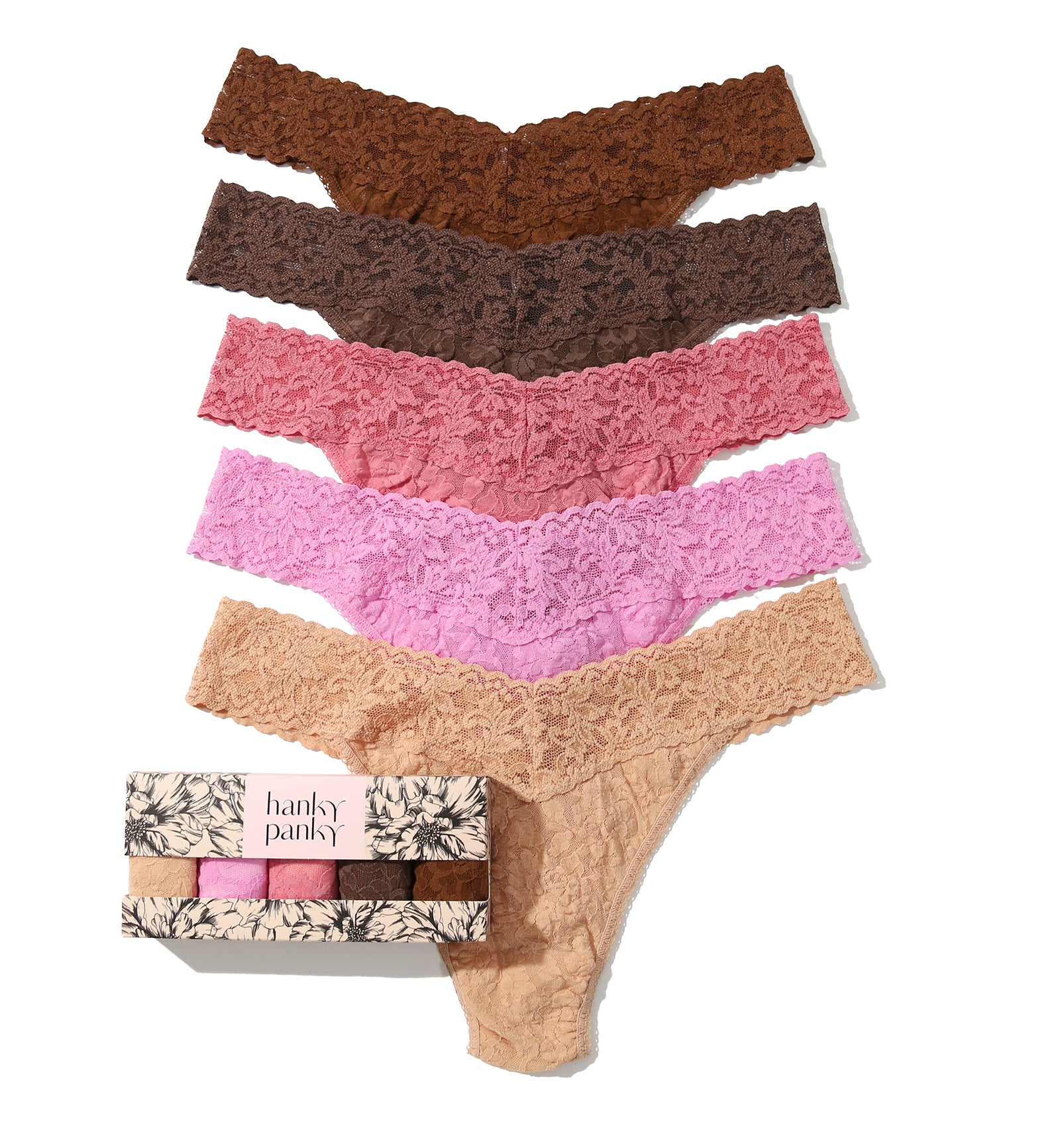 Hanky Panky 5-PACK Signature Lace Original Rise Thong (48115PK),Outline - Outline,One Size
