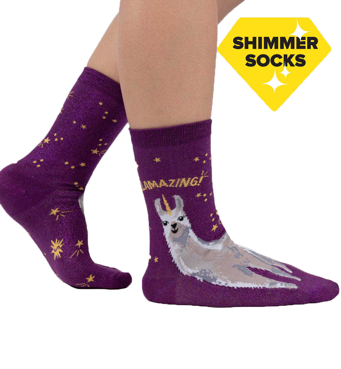 SOCK it to me Women's Crew Socks (W0300)- Llamazing! (Shimmer) - Llamazing! (Shimmer),One Size