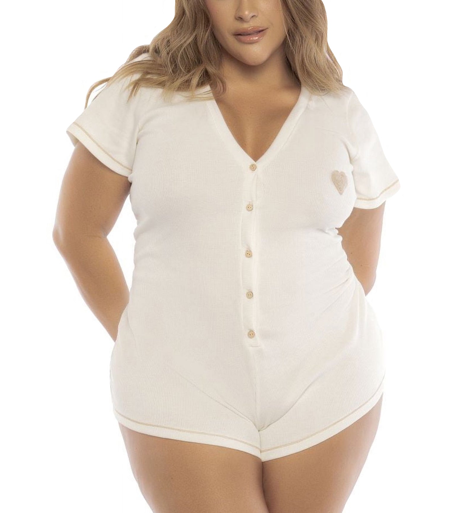 Mapale Kathy Playful Hearts Onesie PLUS (7519X),1X/2X,Ivory - Ivory,1X/2X