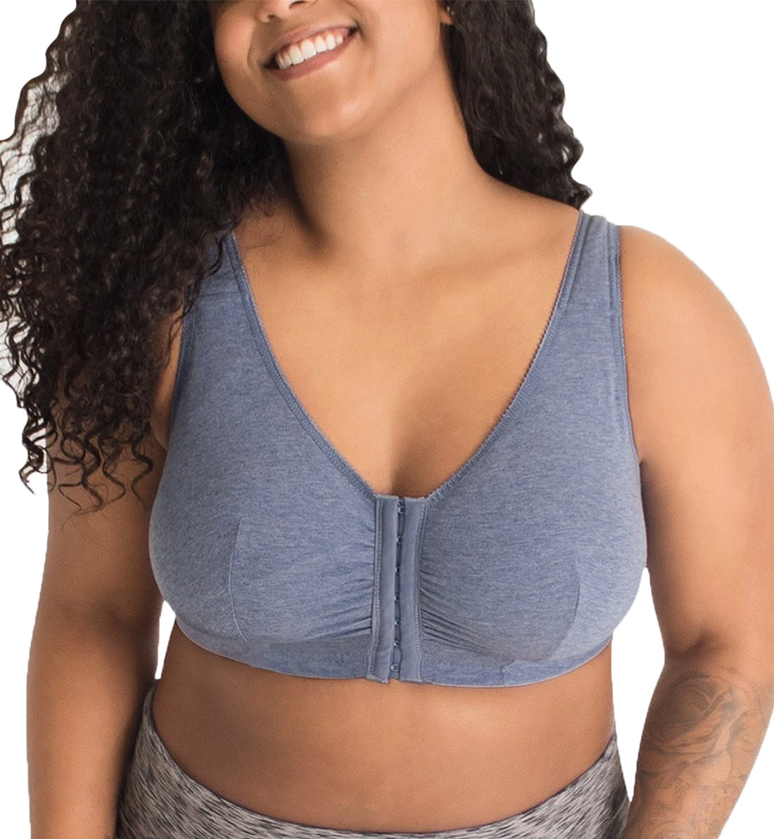 Leading Lady The Meryl - Cotton Front-Closure Comfort & Sleep Bra in Pink,  Size: 42C/D/DD