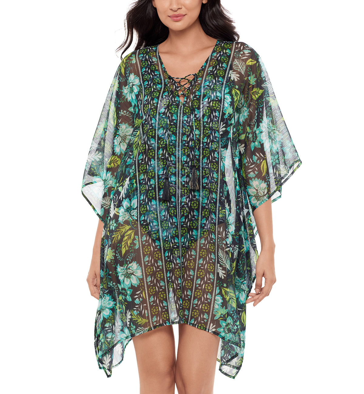 Miraclesuit Florica Caftan Swim Cover Up (6566198),Black/Multi - Black/Multi,One Size