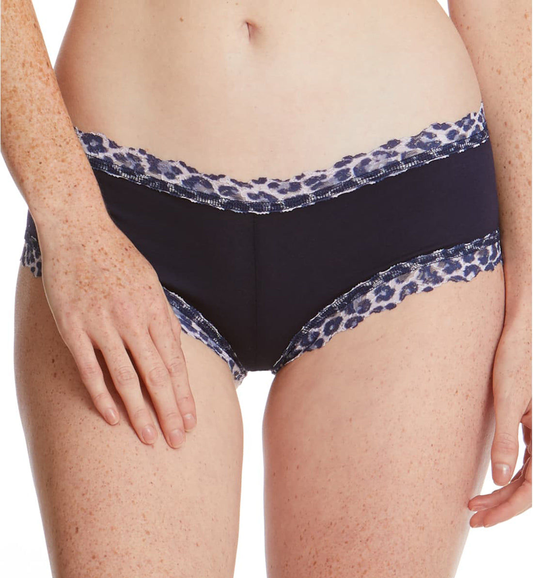 Hanky Panky Cotton-Spandex Boyshort (891322P),Medium,Navy/Leopard - Navy/Leopard,Medium
