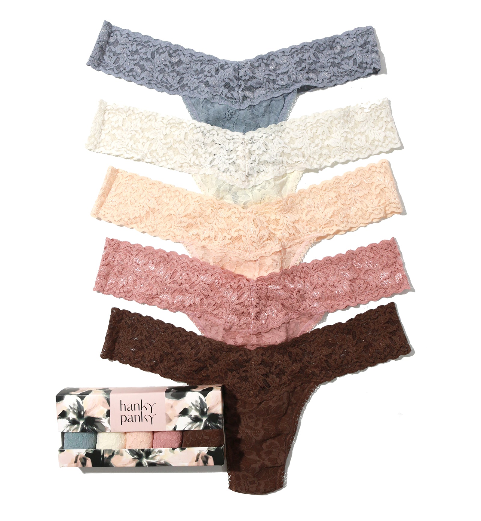 Hanky Panky 5-PACK Signature Lace Low Rise Thong (49115PK),Still Life - SLVP,One Size