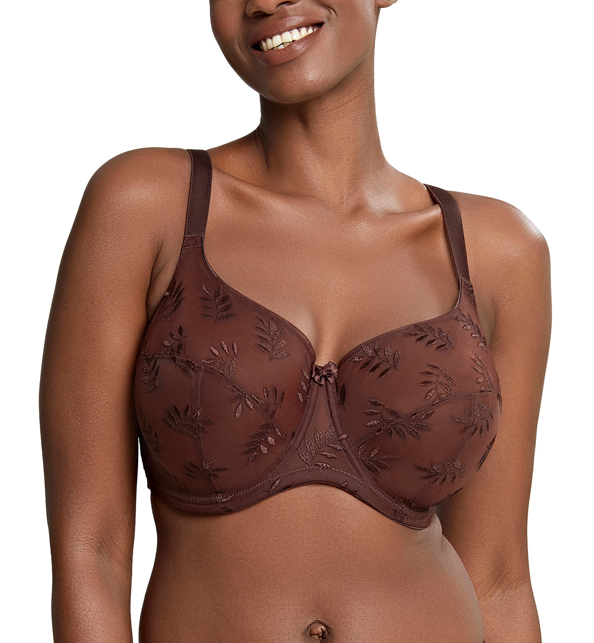Panache Tango Balcony Bra – Full Cup Support In Nutmeg With Leaf Embroidery, Size 32K (UK)