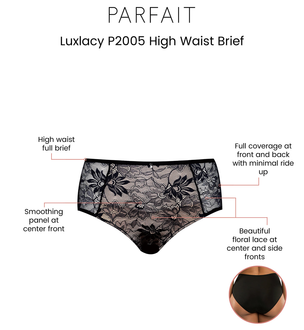 Parfait Luxlacy High Waist Brief (P2005),Small,Black - Black,Small