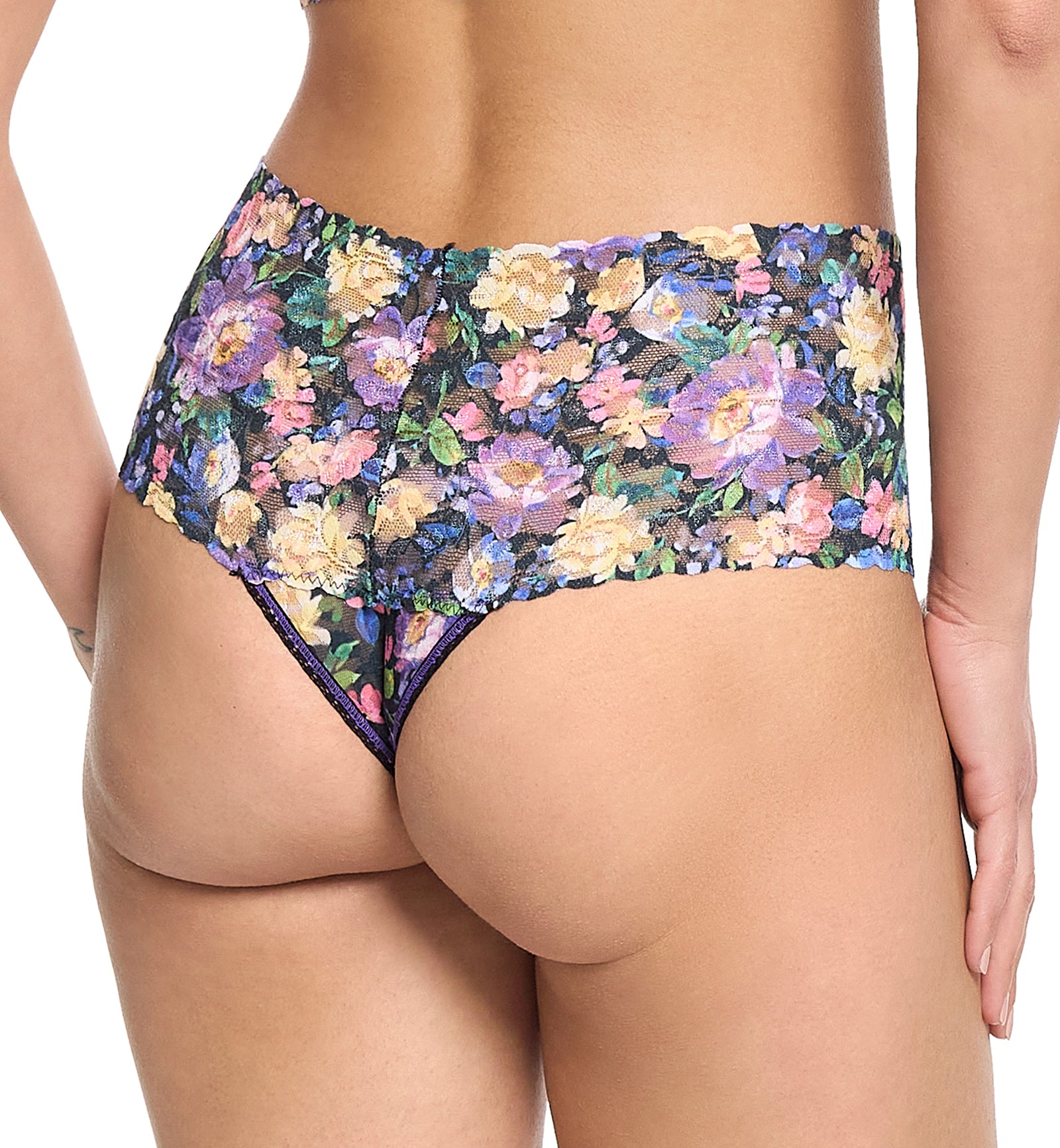 Hanky Panky Printed Retro Lace Thong (PR9K1926),Dream Garden - Dream Garden,One Size