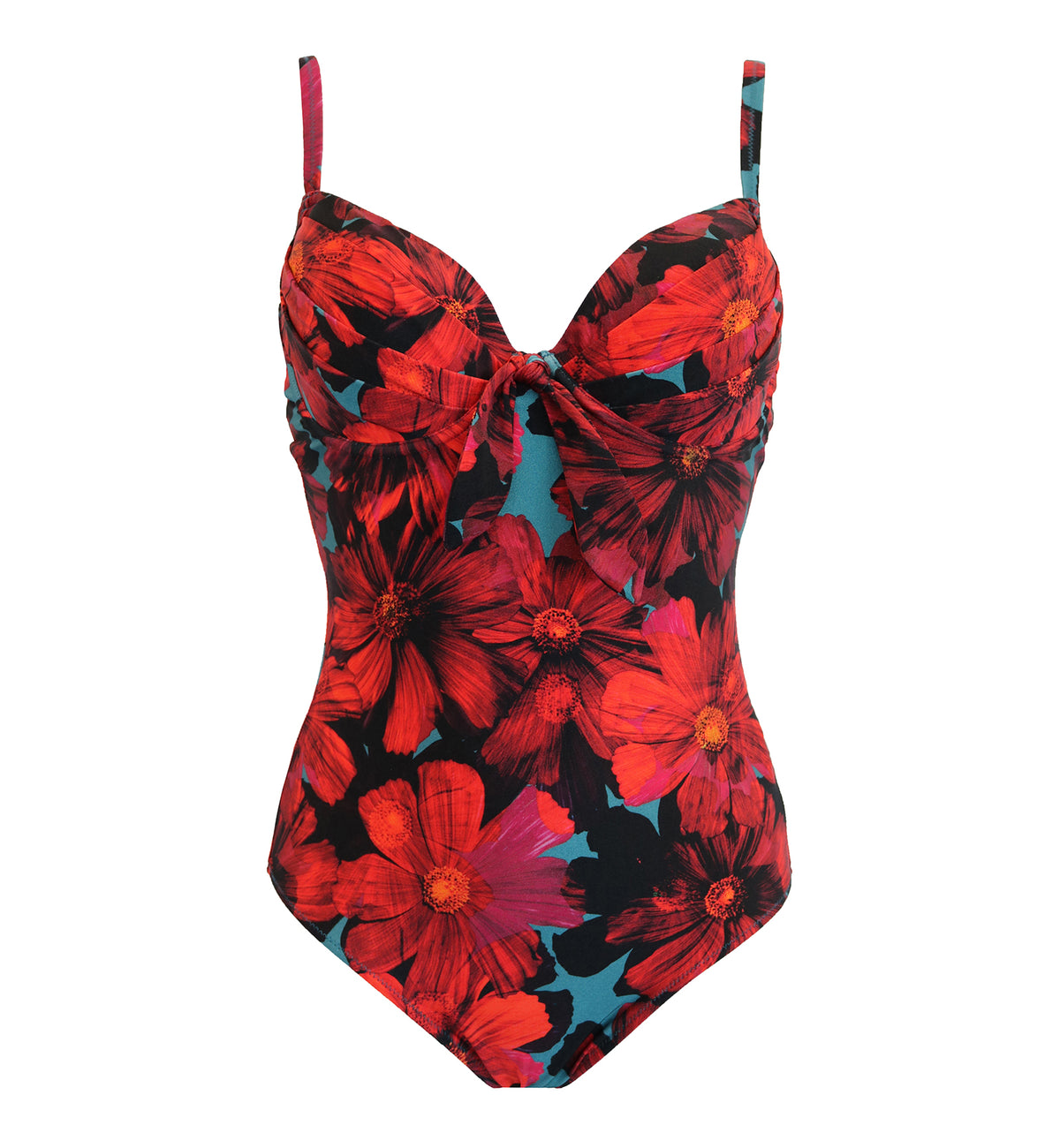 Pour Moi Orchid Luxe Padded Underwire Swimsuit (12907),32E,Red/Teal - Red/Teal,32E