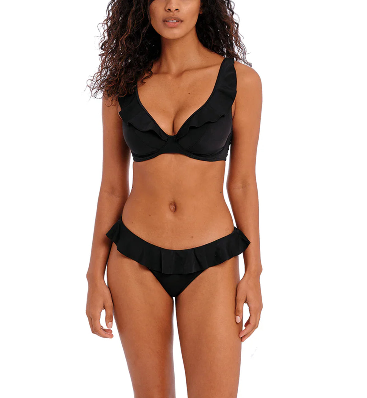 Freya Jewel Cove High Apex Underwire Bikini Top with J Hook (7230),28FF,Plain Black - Plain Black,28FF