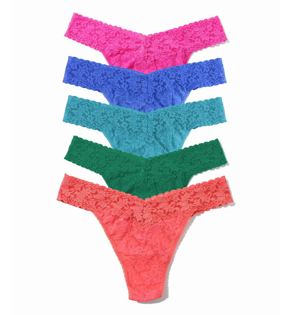 Hanky Panky 5-PACK Signature Lace Original Rise Thong (48115PK),RSLG - Ruby/Sun Kissed Yellow/Lush Green/Turkish Tile Blue/Sea Blue,One Size