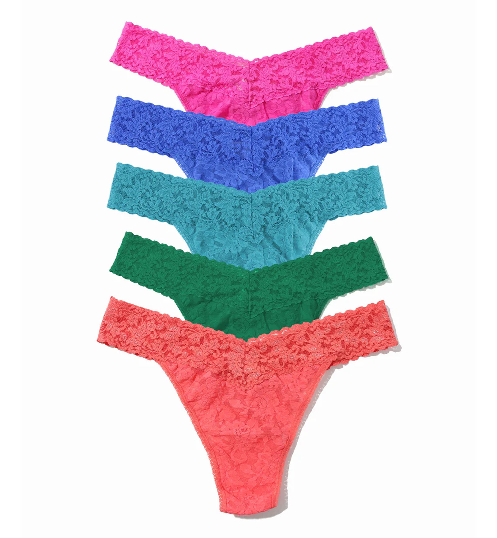 Hanky Panky 5-PACK Signature Lace Original Rise Thong (48115PK),RSLG - Ruby/Sun Kissed Yellow/Lush Green/Turkish Tile Blue/Sea Blue,One Size