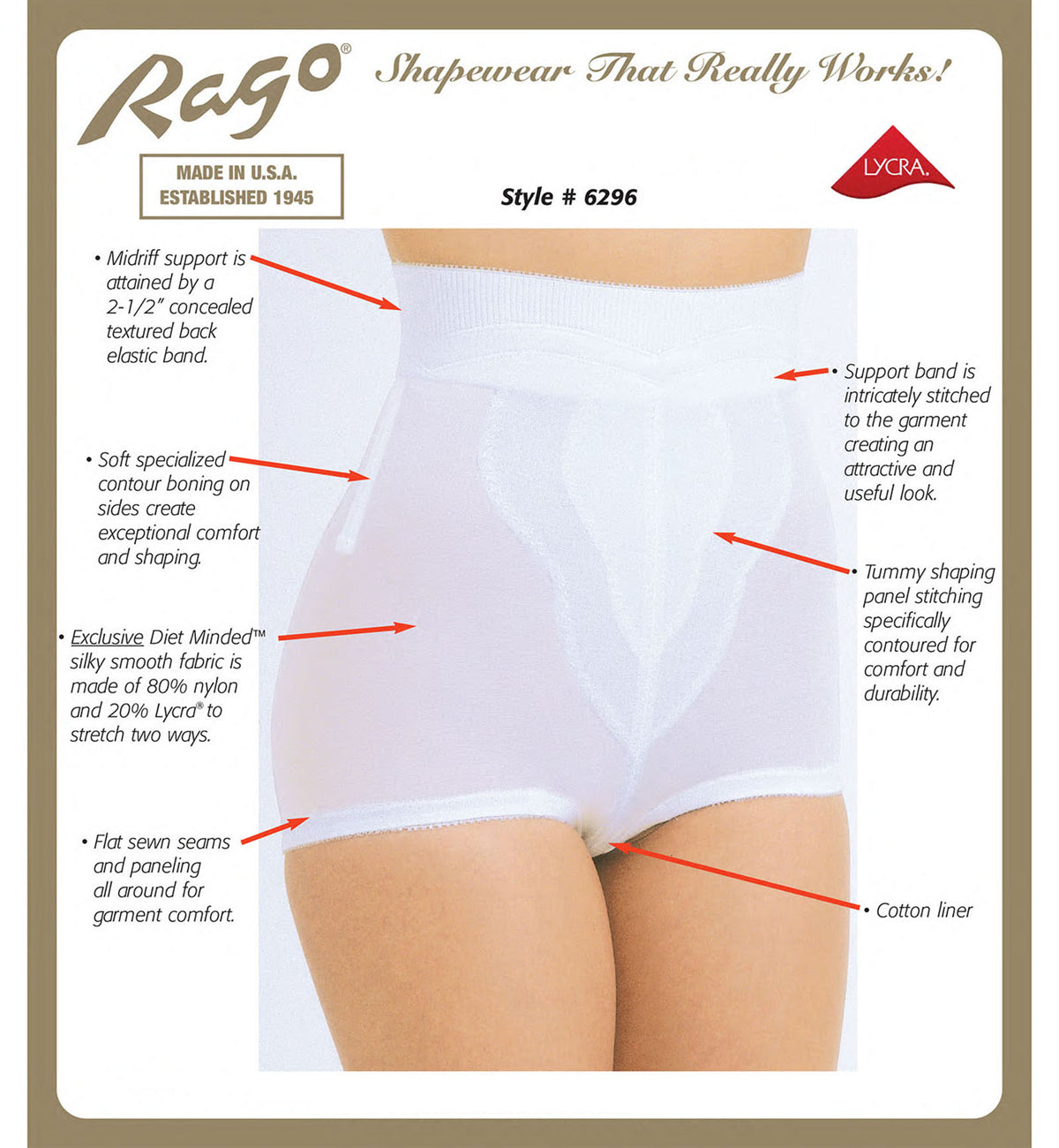 Rago Medium Control High Waist Shaping Panty (6296),Small,White - White,Small