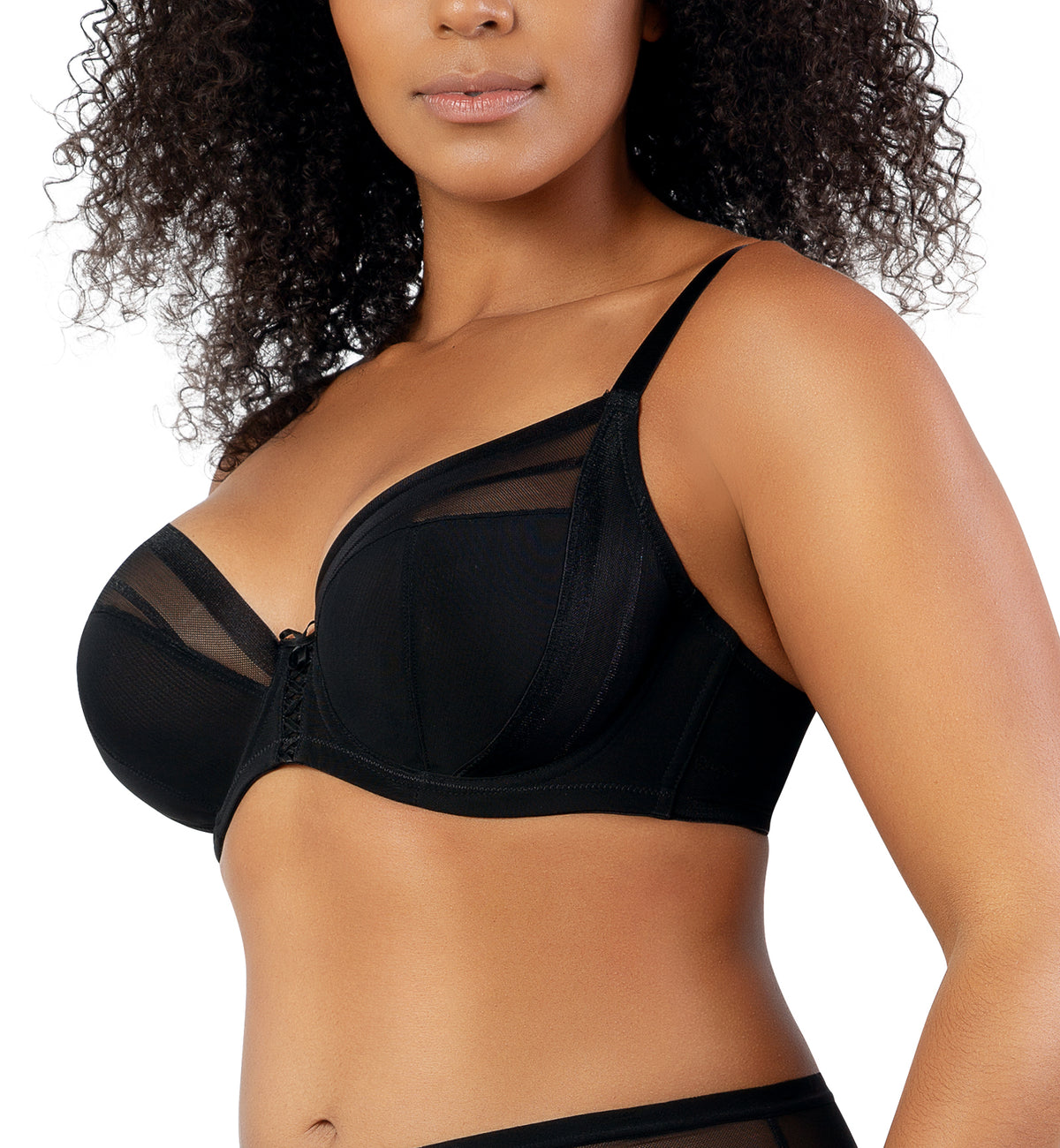 Parfait Shea Sheer Unlined Plunge Underwire Bra (P6062),30DD,Black - Black,30DD