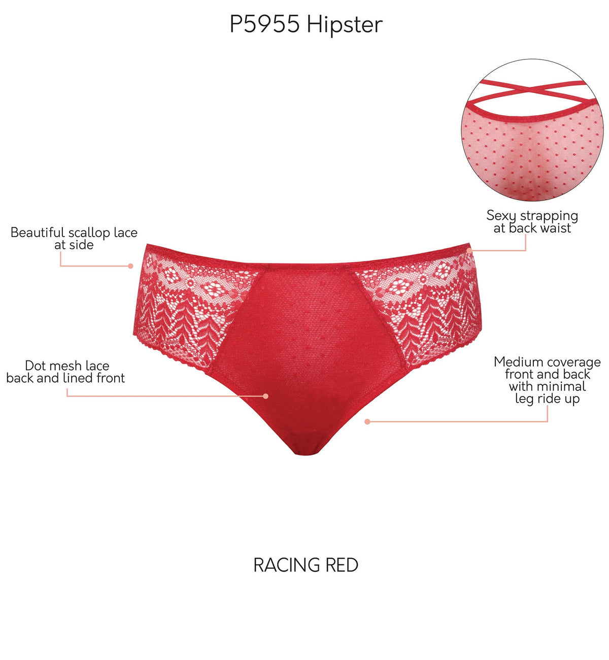 Parfait Mia Hipster Panty (P5955),Small,Racing Red - Racing Red,Small